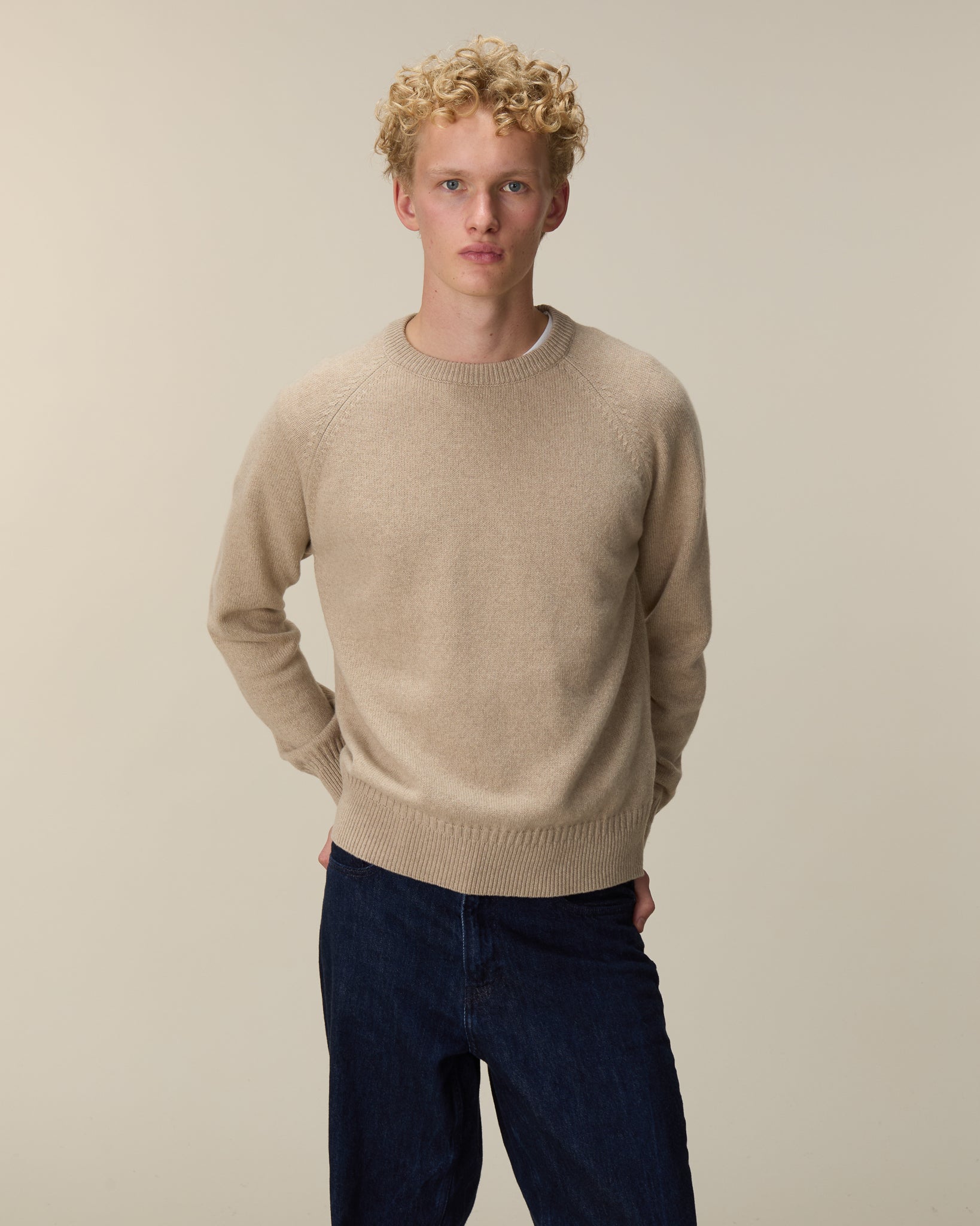 Pull col rond en cachemire Sable Homme