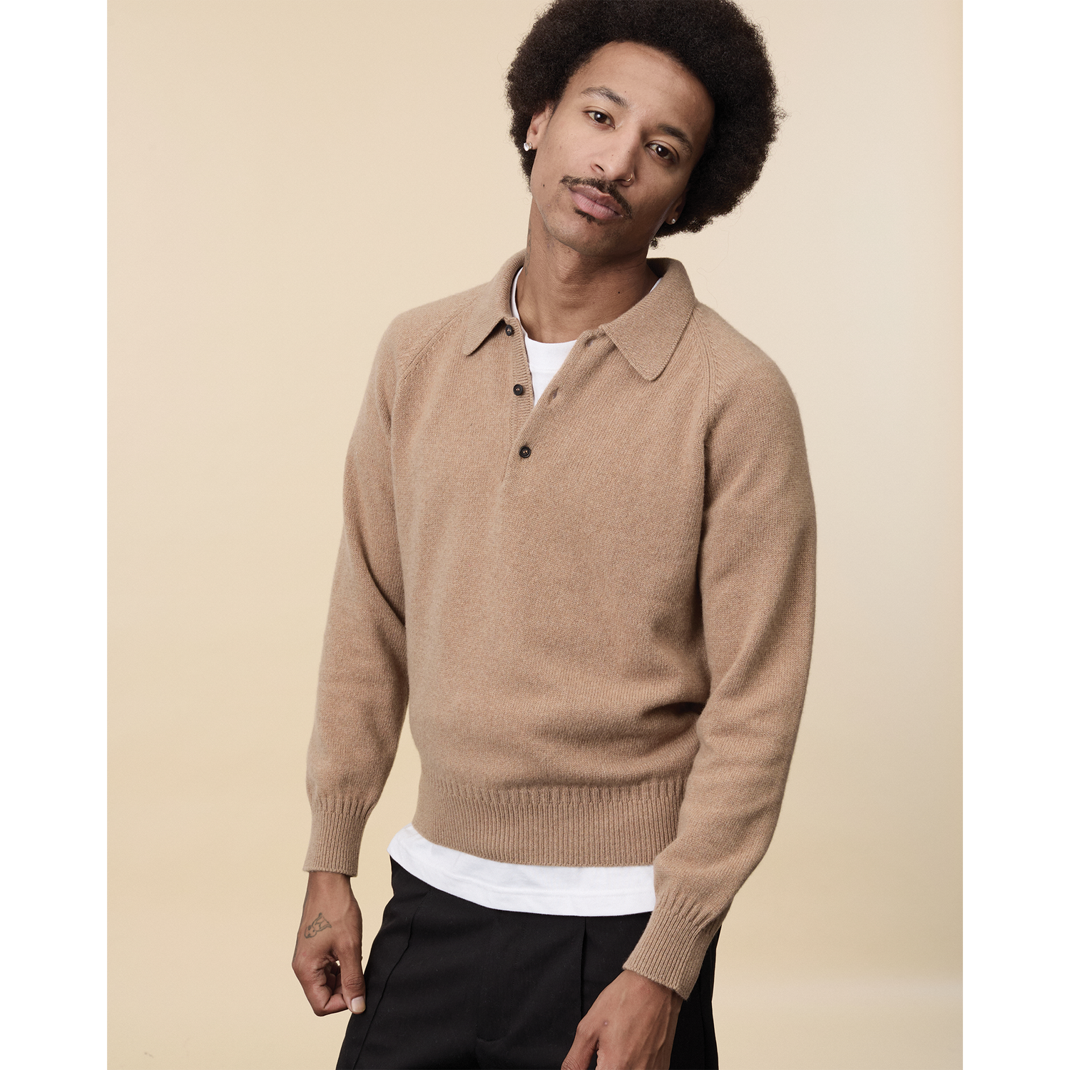 Men's Camel cashmere polo