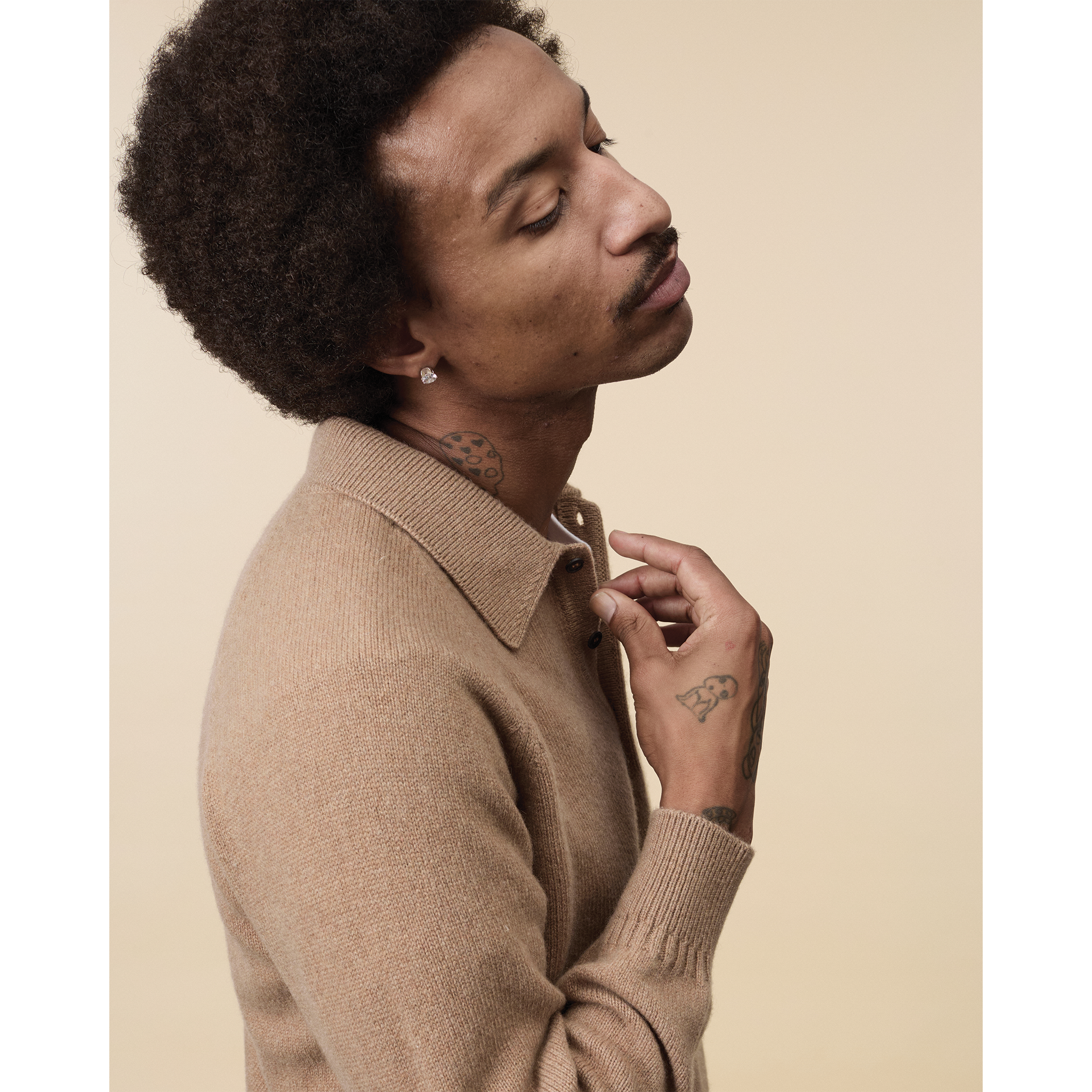 Polo en cachemire Camel Homme