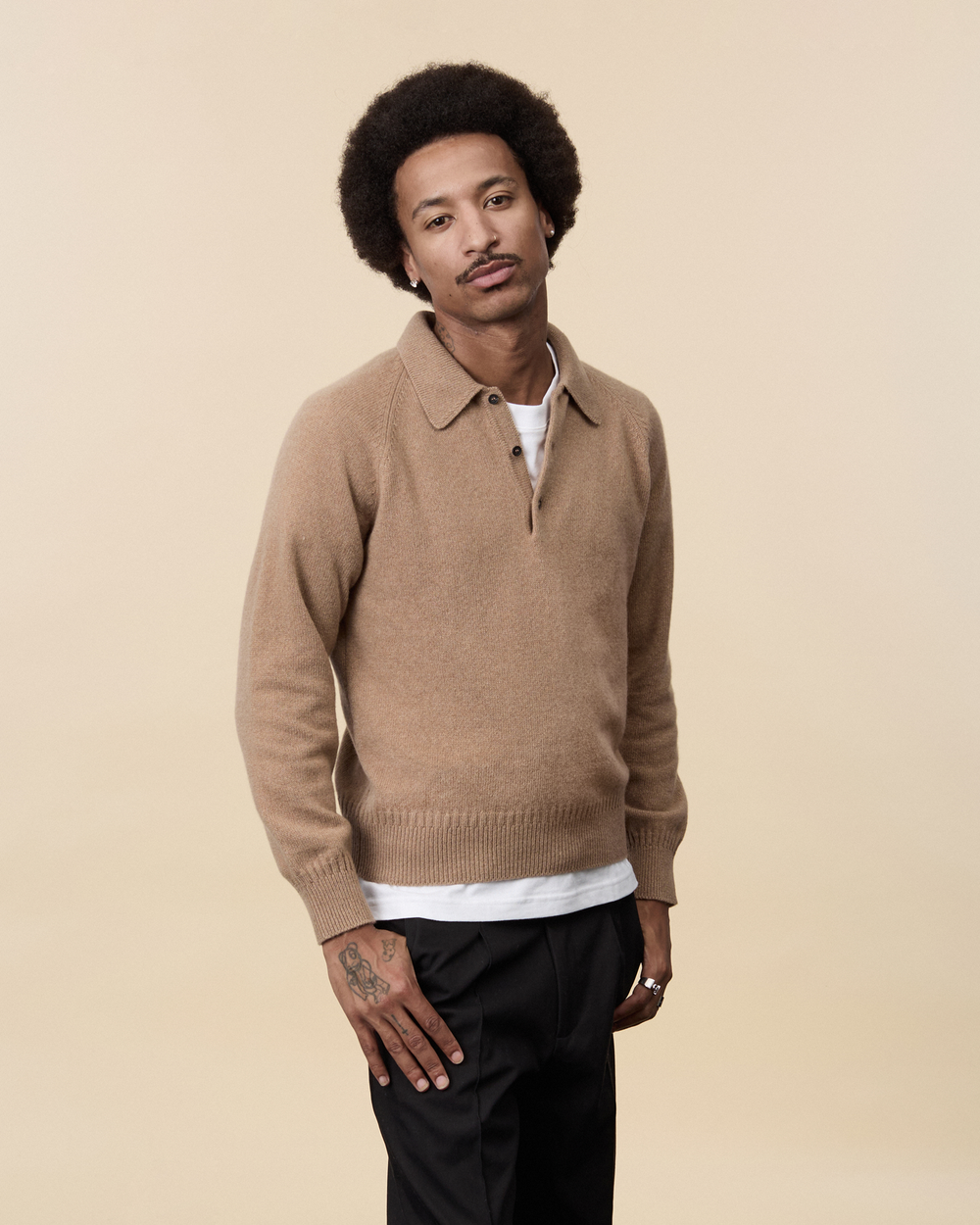 Polo en cachemire Camel Homme