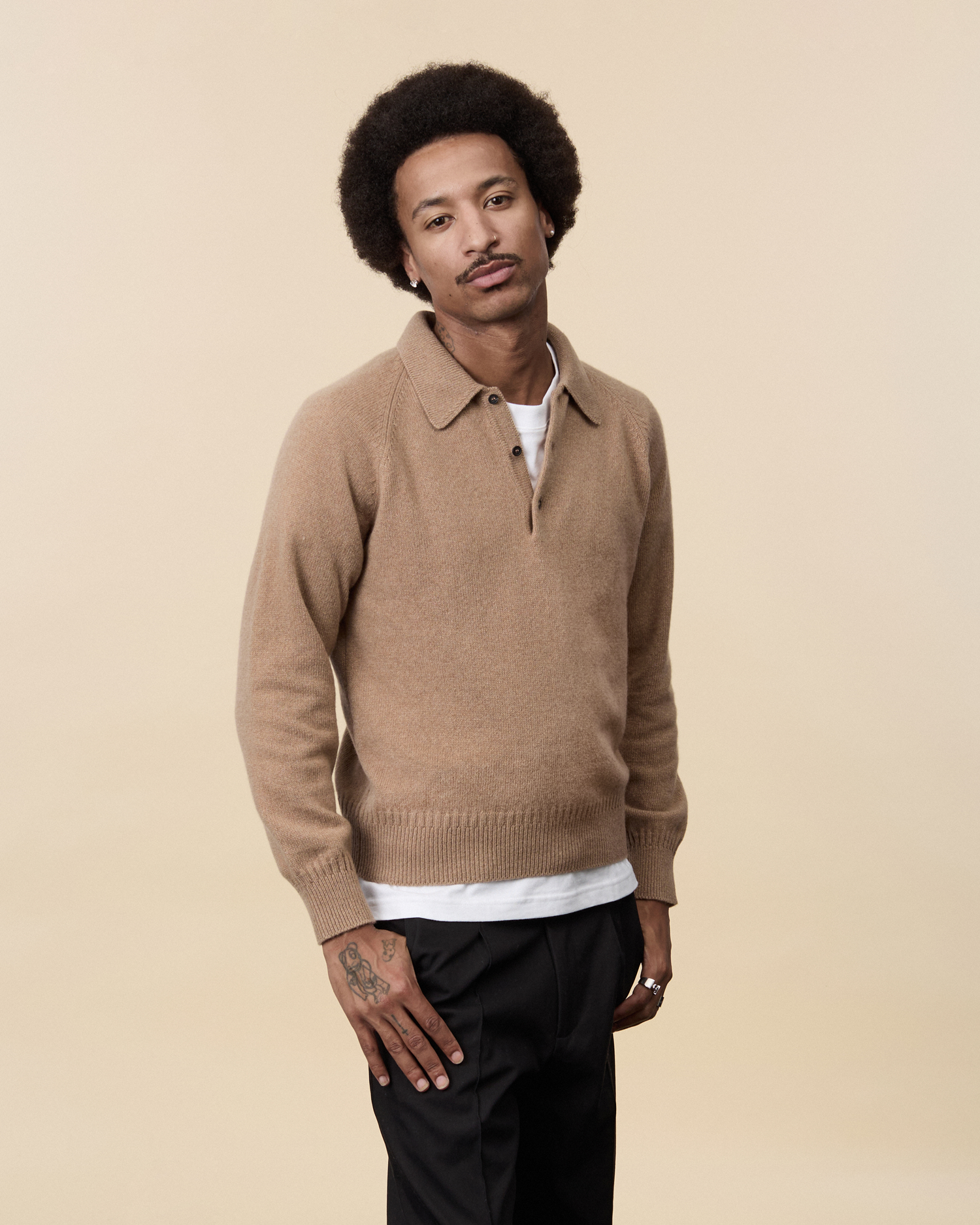 Men's Camel cashmere polo