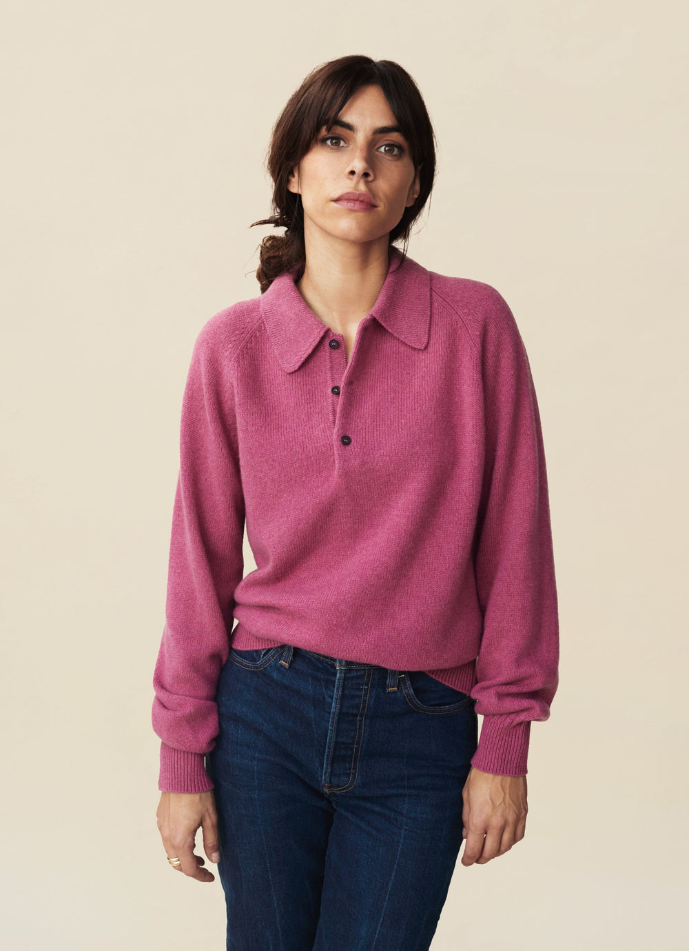 Women's Indian Pink cashmere polo
