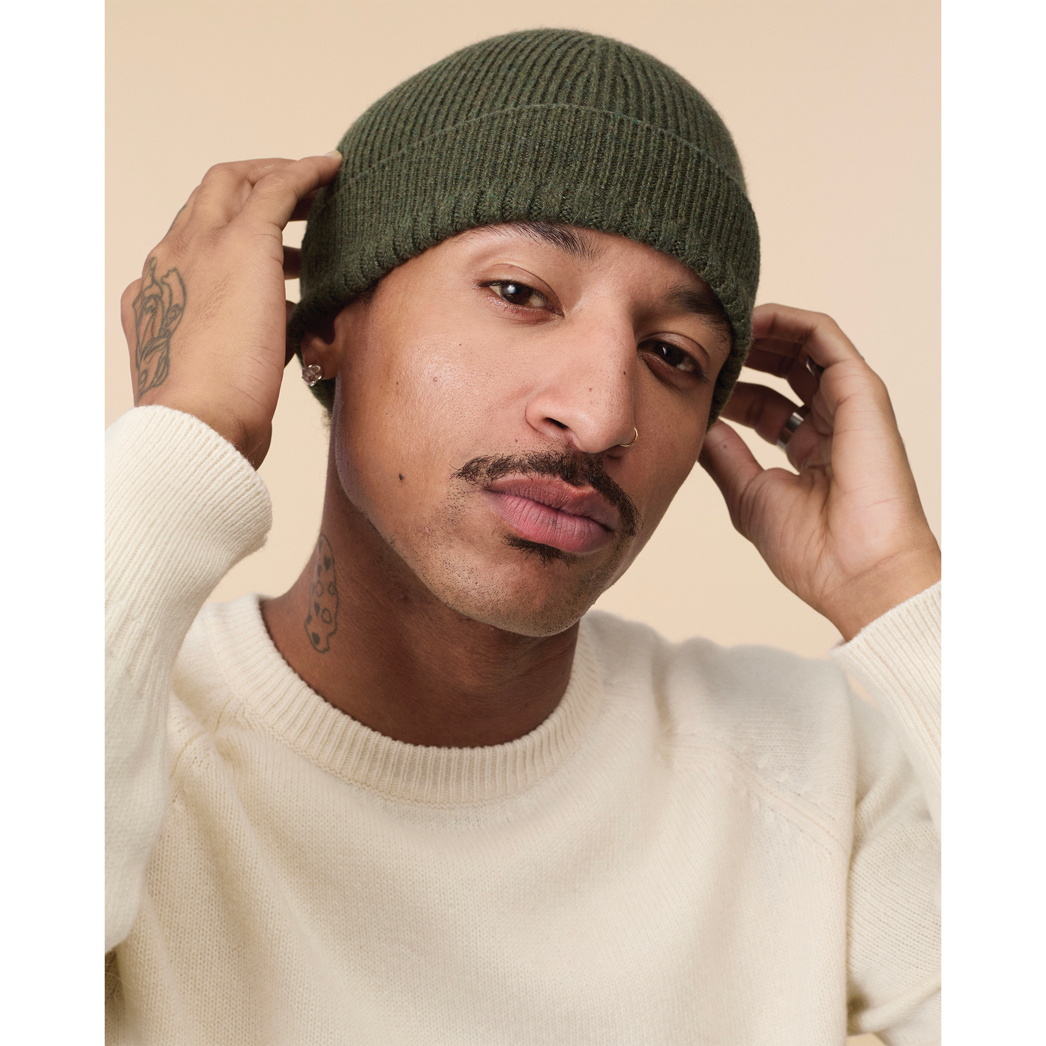 Bonnet en cachemire Kaki Homme