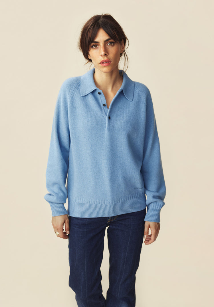 Women's cashmere polo in Nina's blue