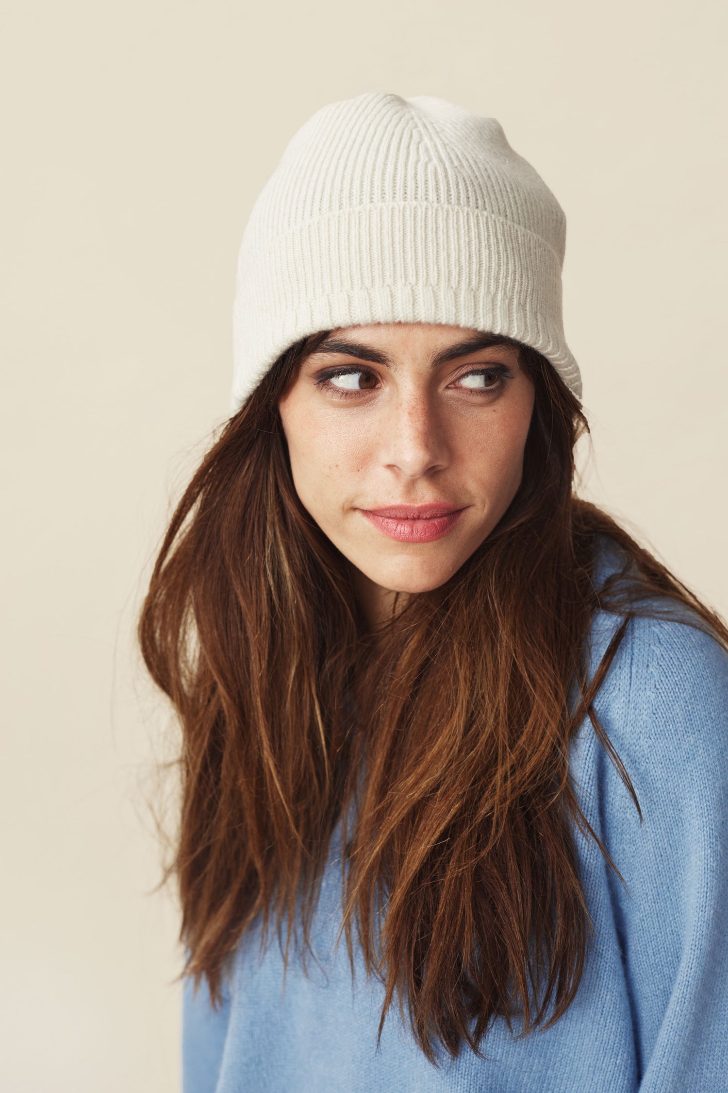 Bonnet en cachemire Blanc Cassé Femme