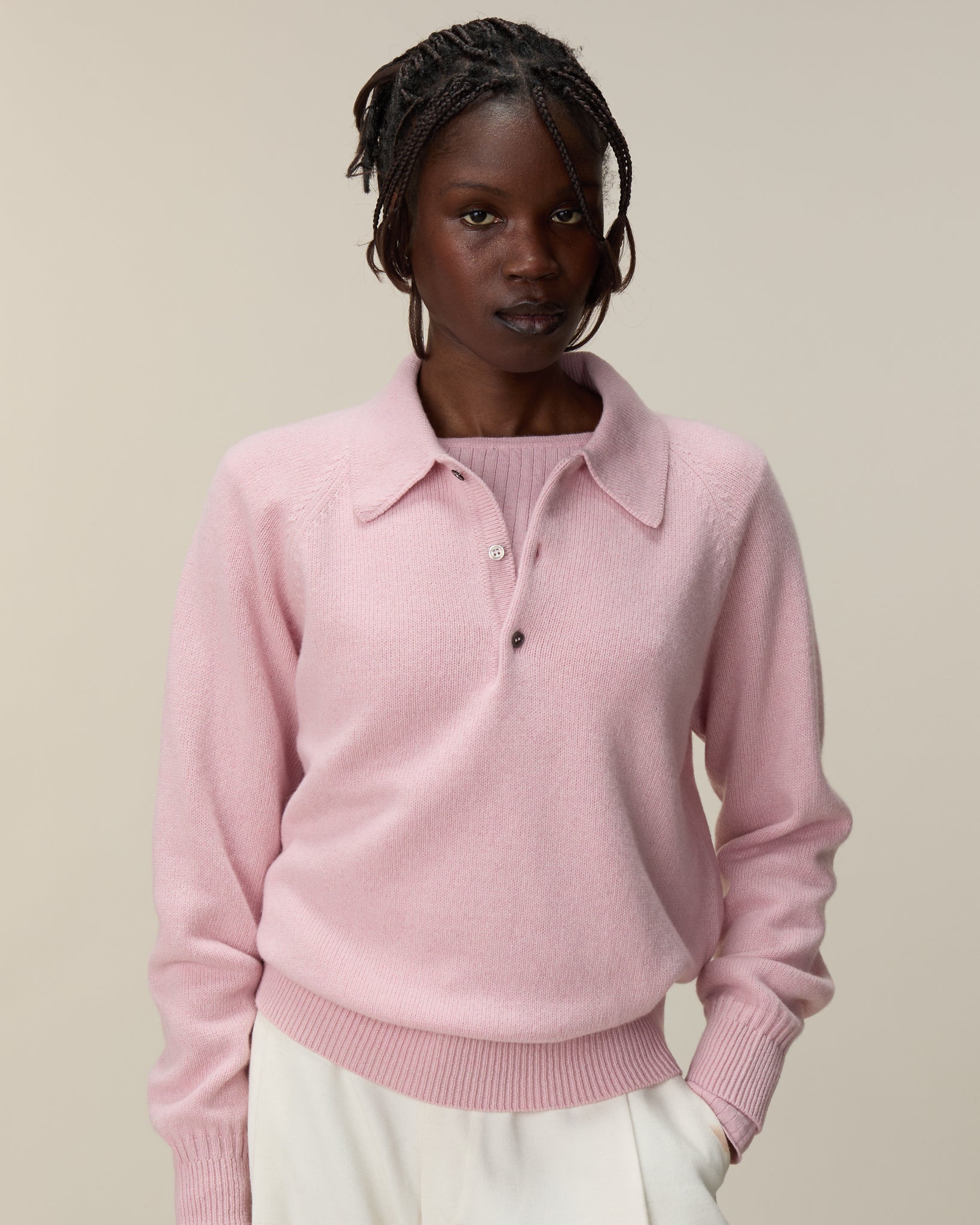 Men's Indian Pink cashmere polo