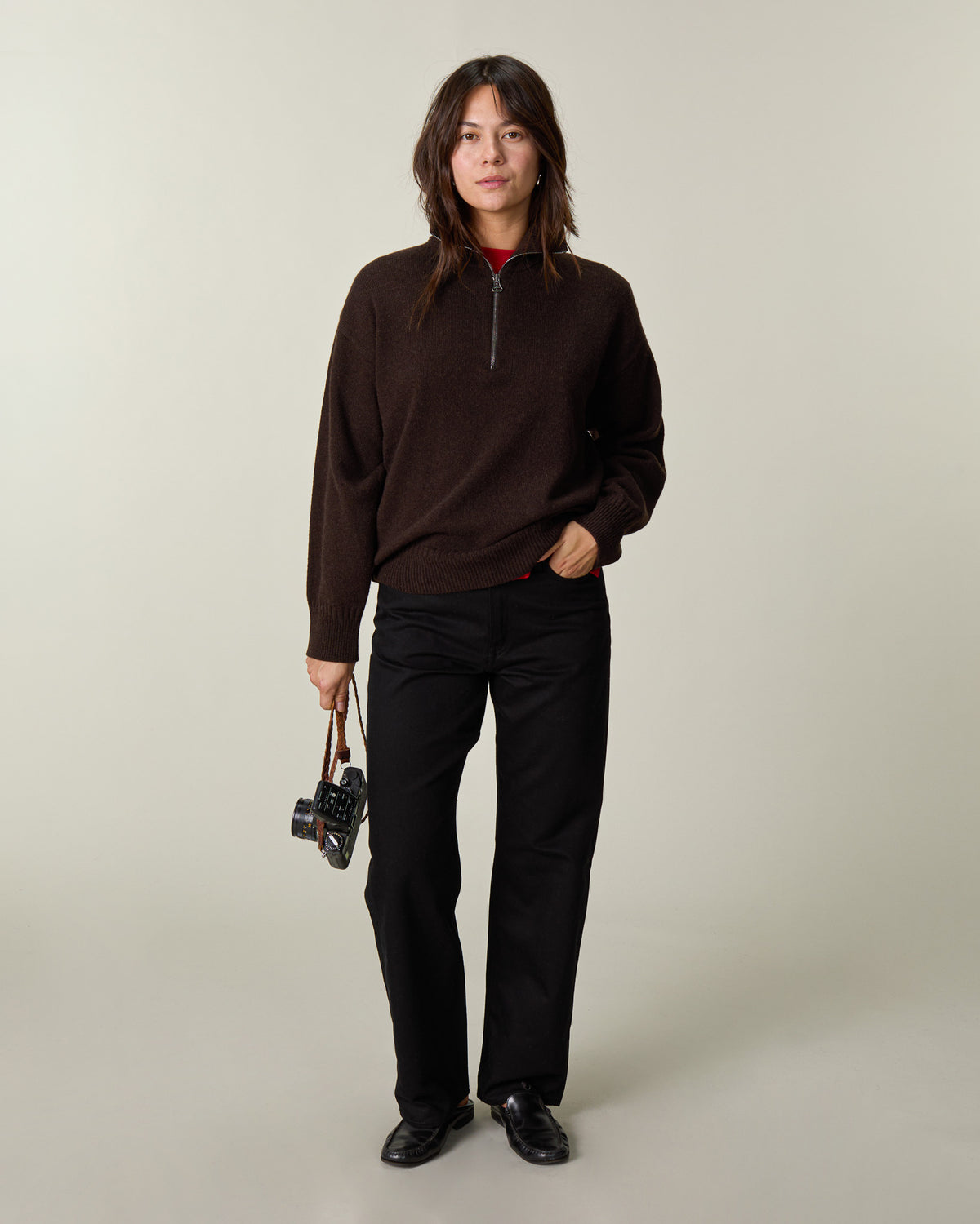 Oversized Zip Sweater Brown Women