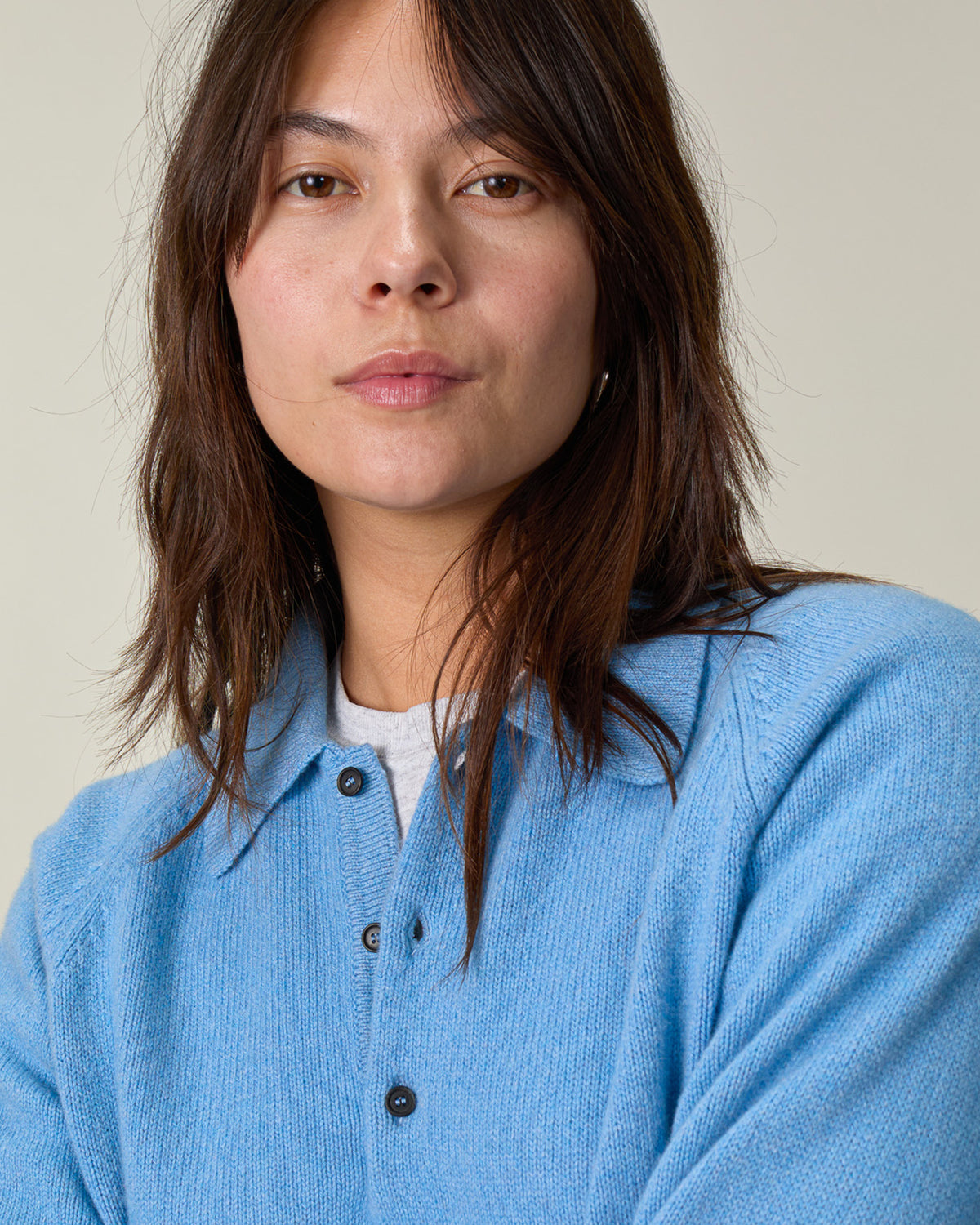 Women's cashmere polo in Nina's blue