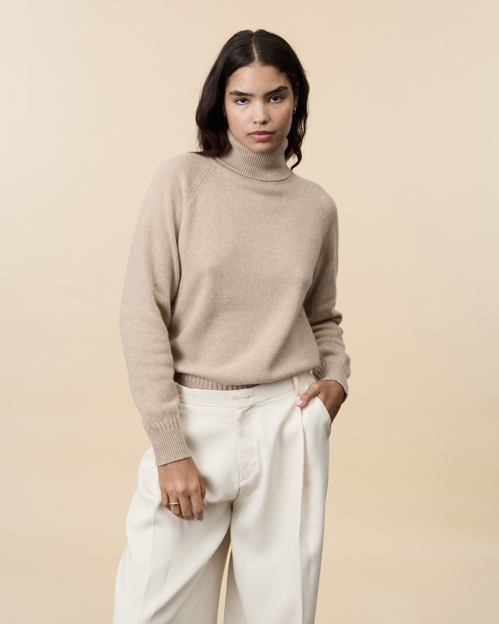 Women's Sand Cashmere turtleneck