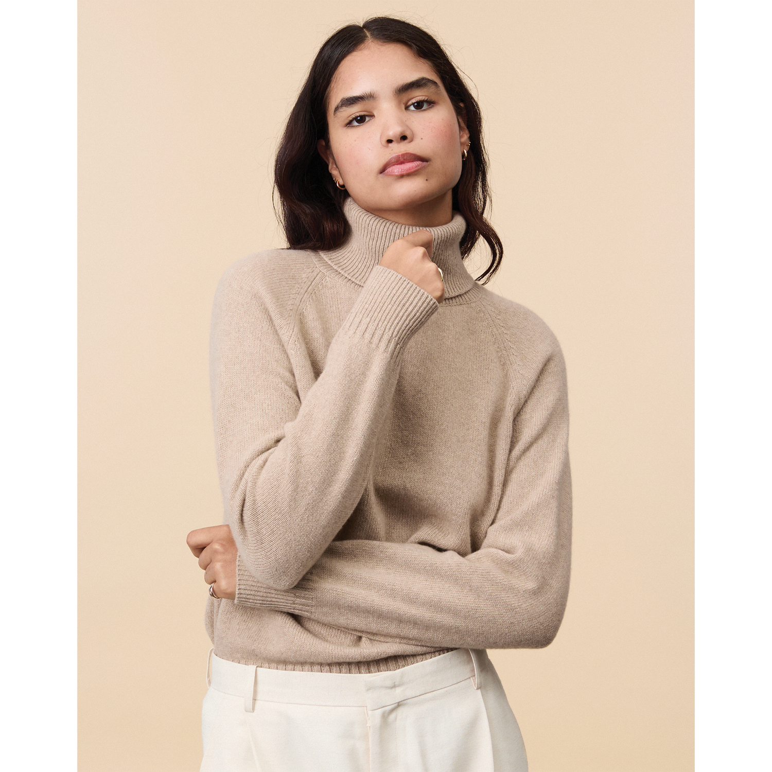 Women's Sand Cashmere turtleneck