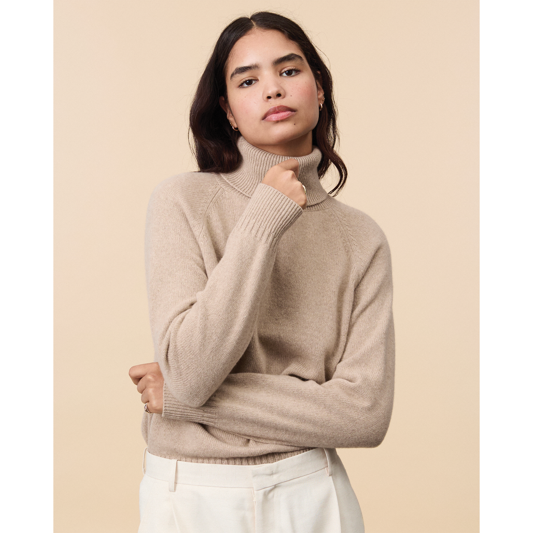 Women's Sand Cashmere turtleneck