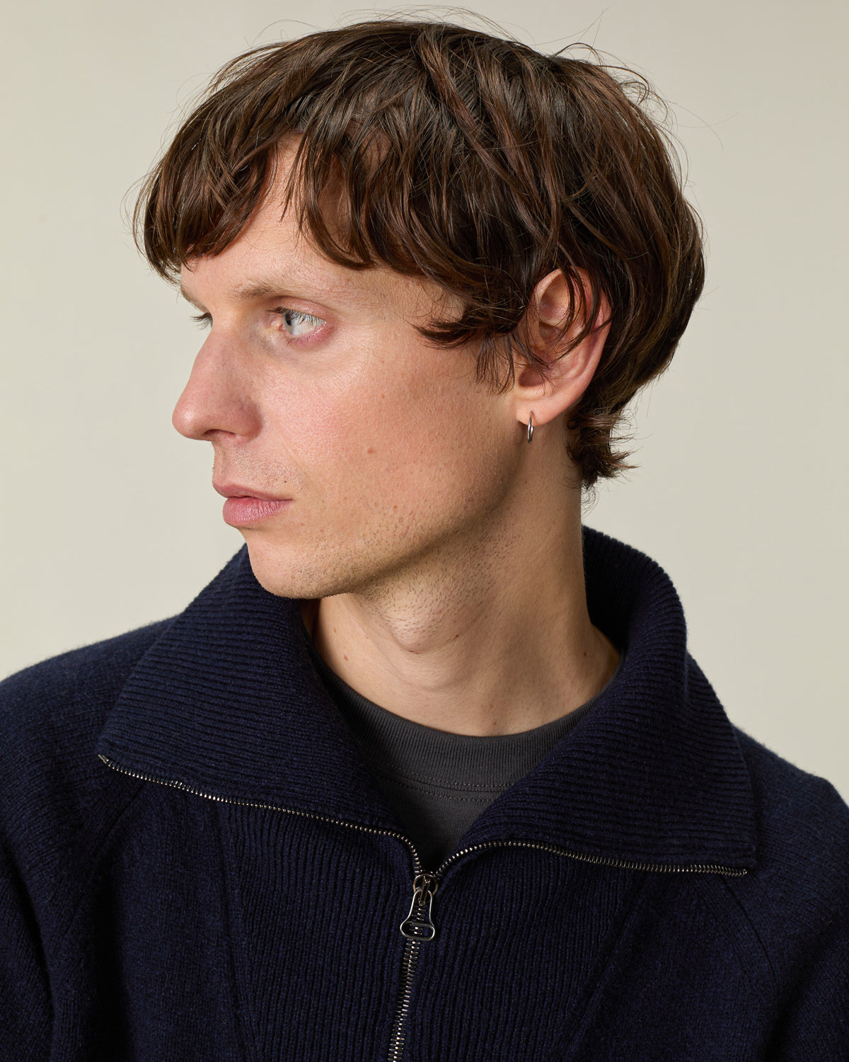 Men's dark navy cashmere zip collar