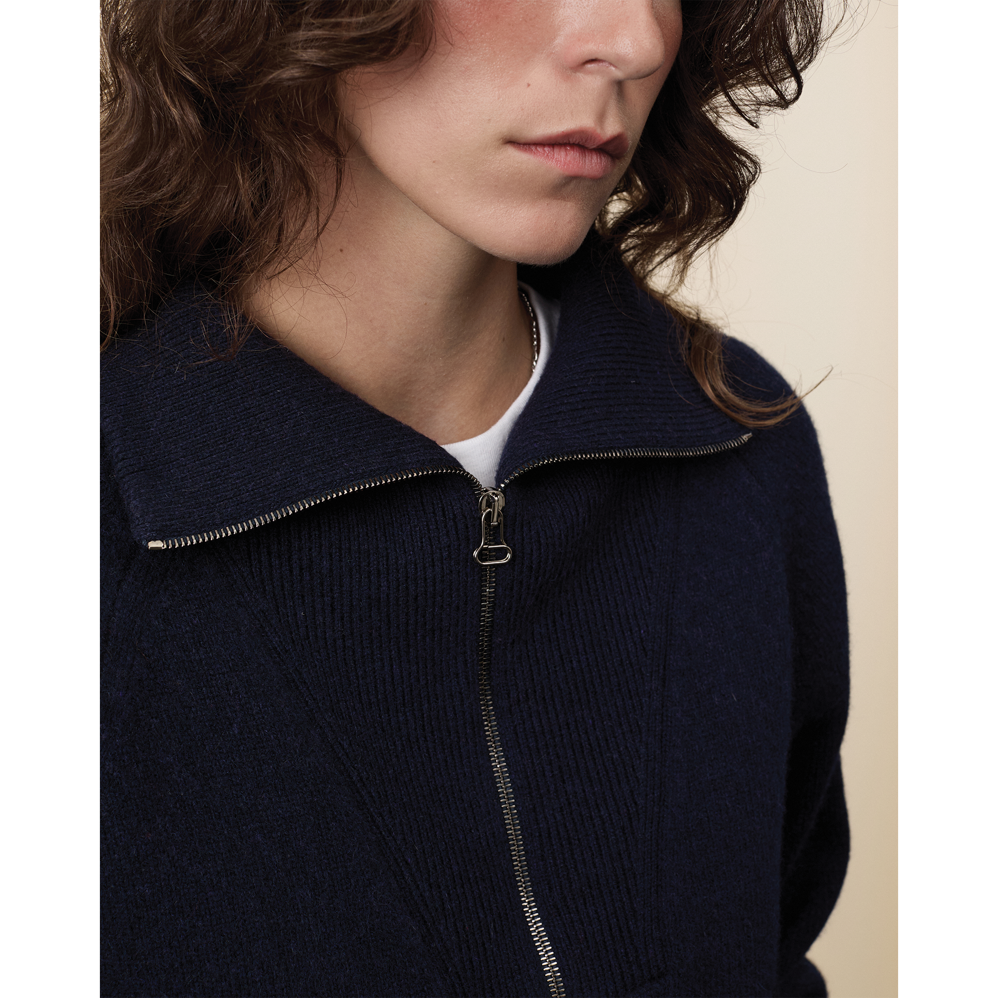Pull col zippé en cachemire Marine foncé Femme