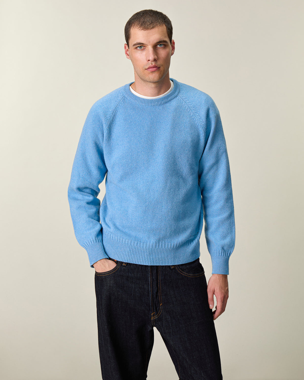 Col rond en cachemire bleu Nina homme