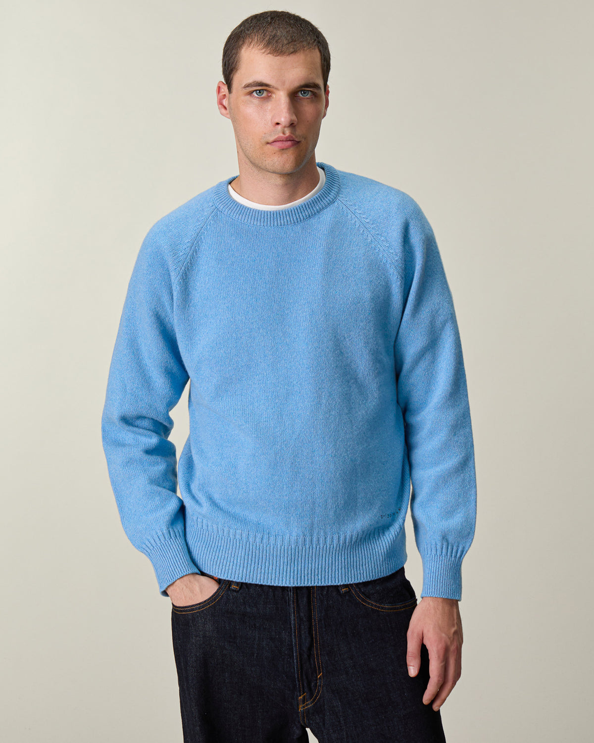 Col rond en cachemire bleu Nina homme