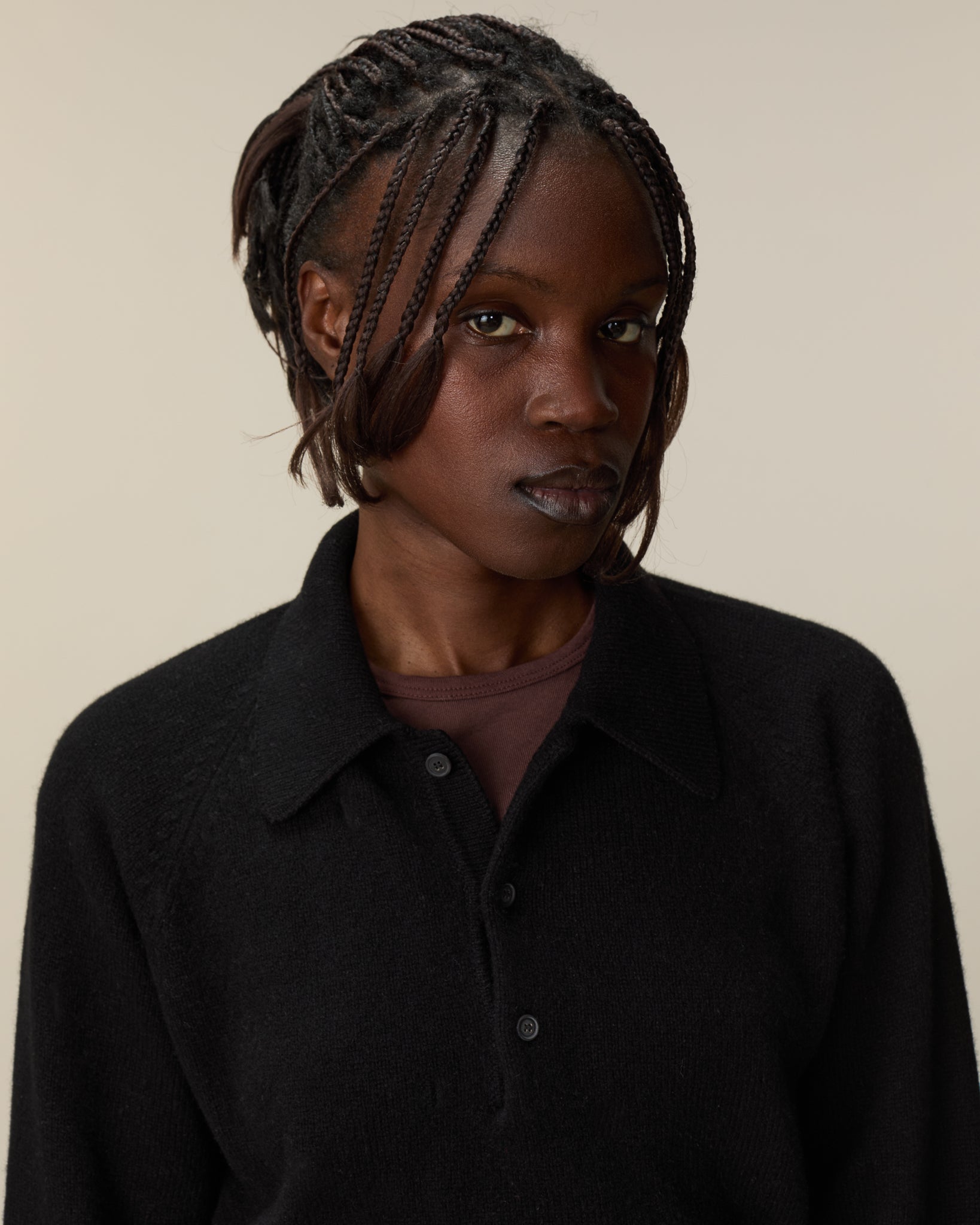 Women's black cashmere polo
