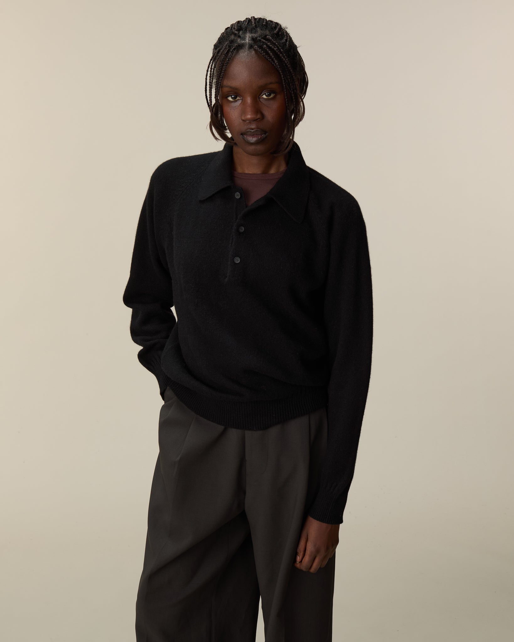 Women's black cashmere polo