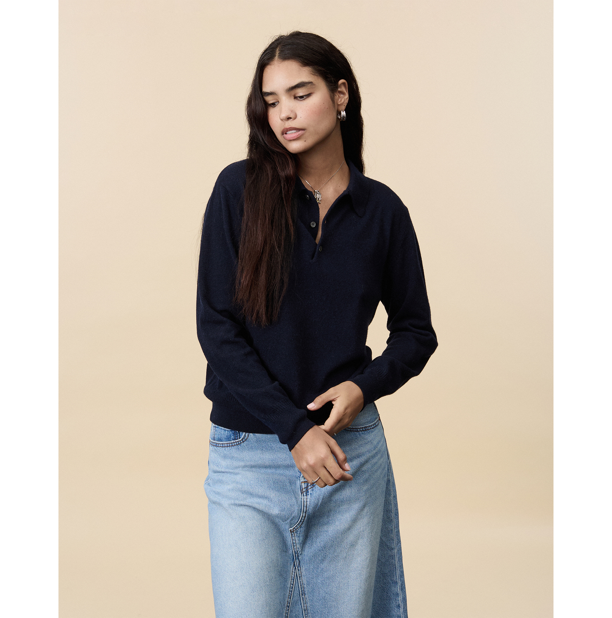 Polo cachemire léger Marine foncé femme