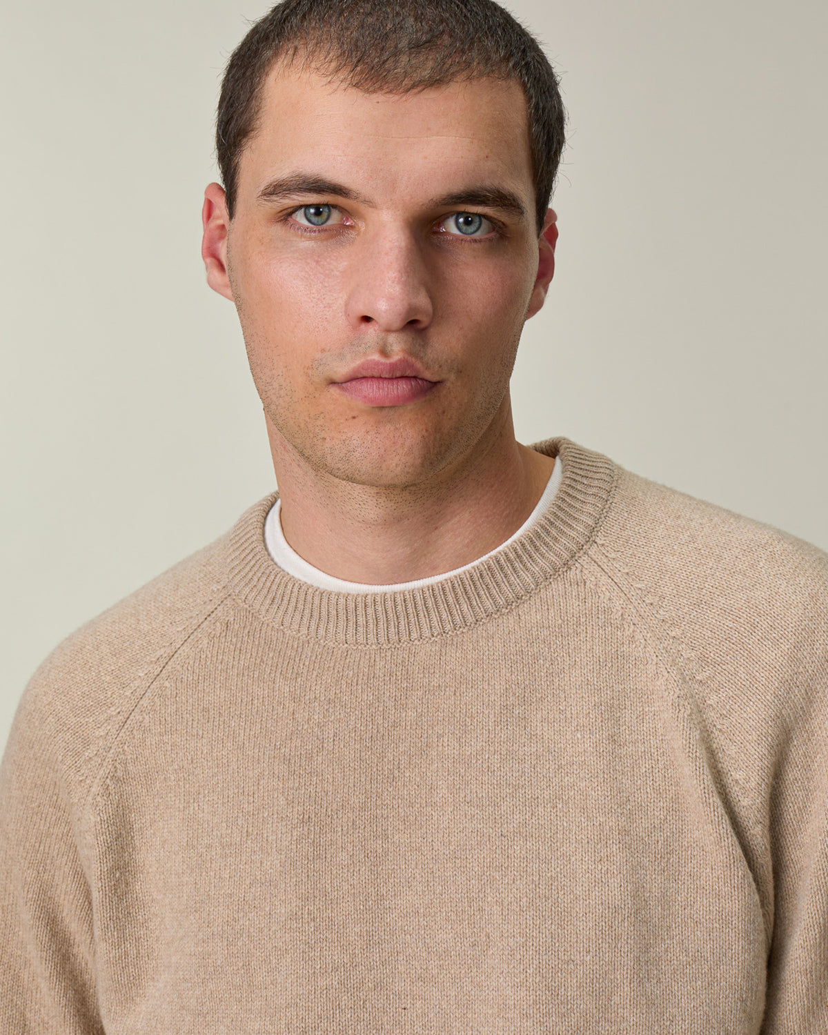 Pull col rond en cachemire Sable Homme