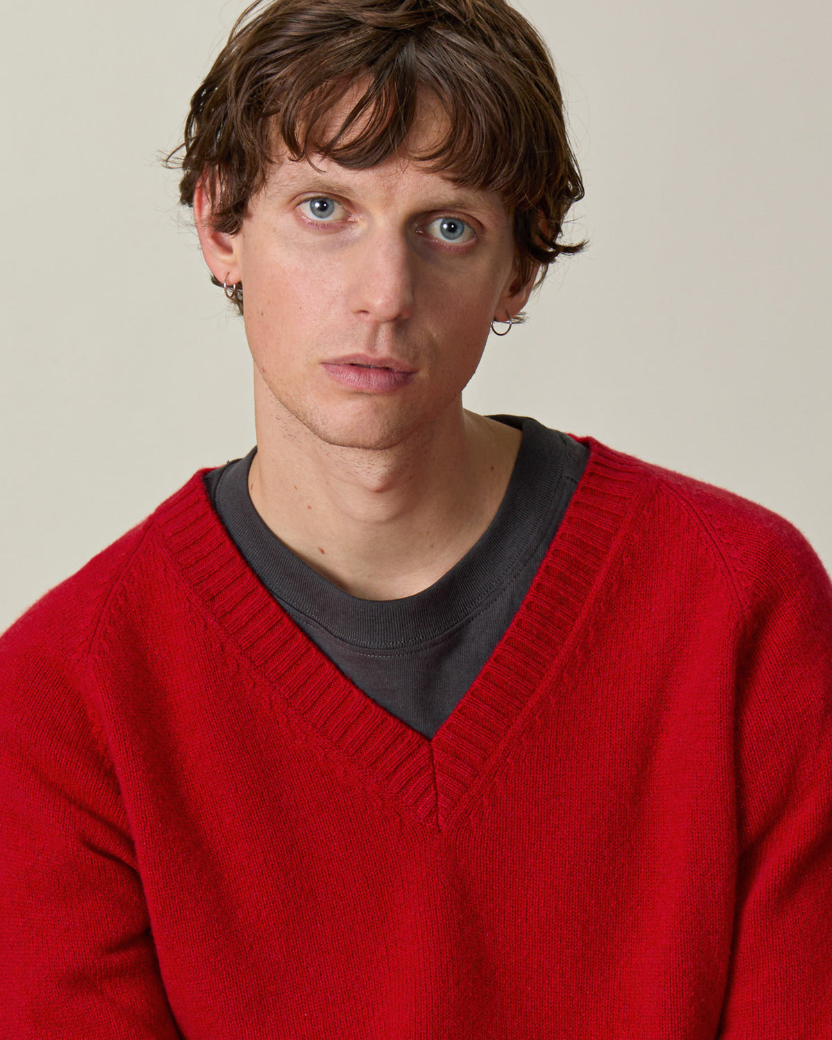 Col V en cachemire Rouge Homme