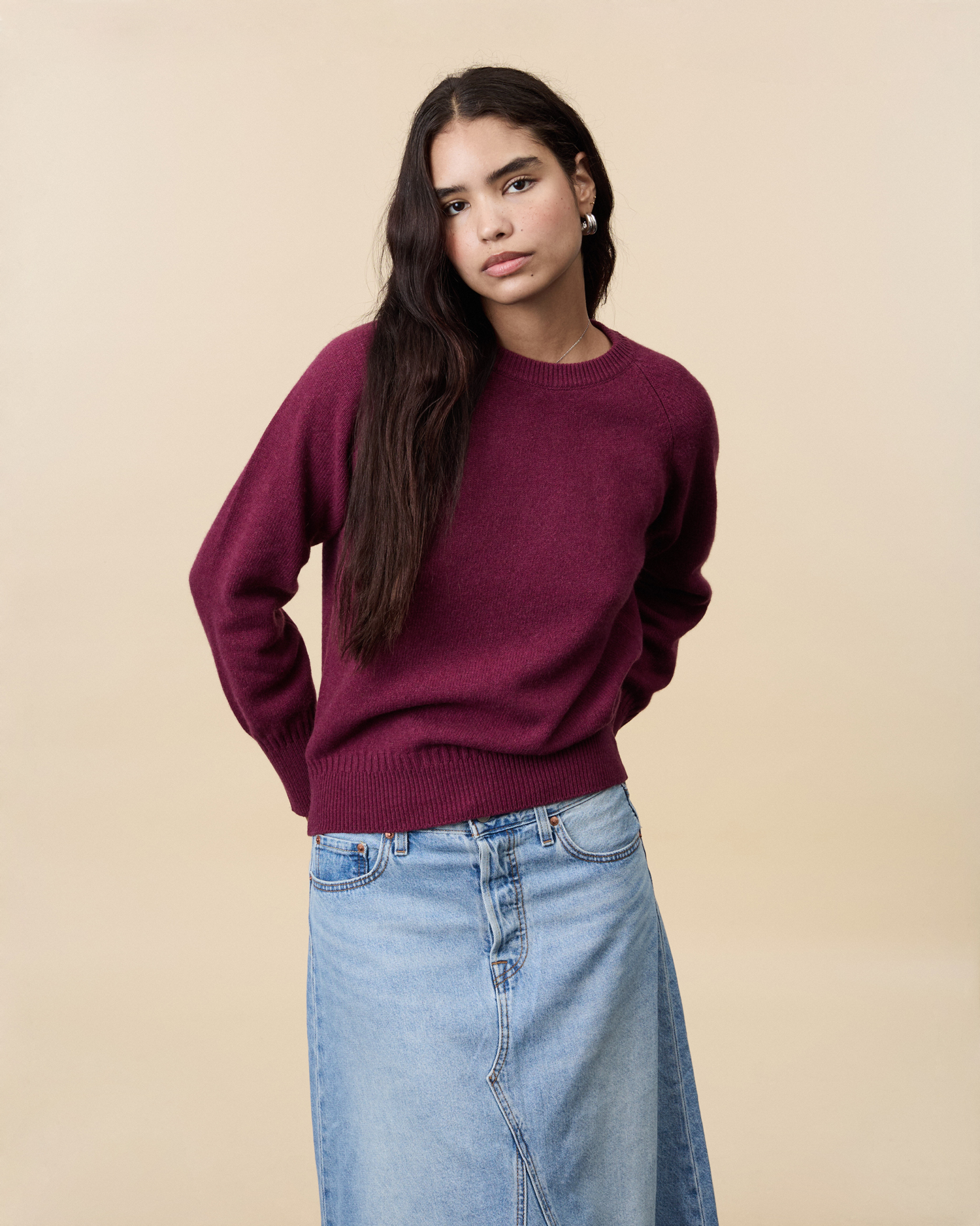 Pull col rond en cachemire Bordeaux Femme