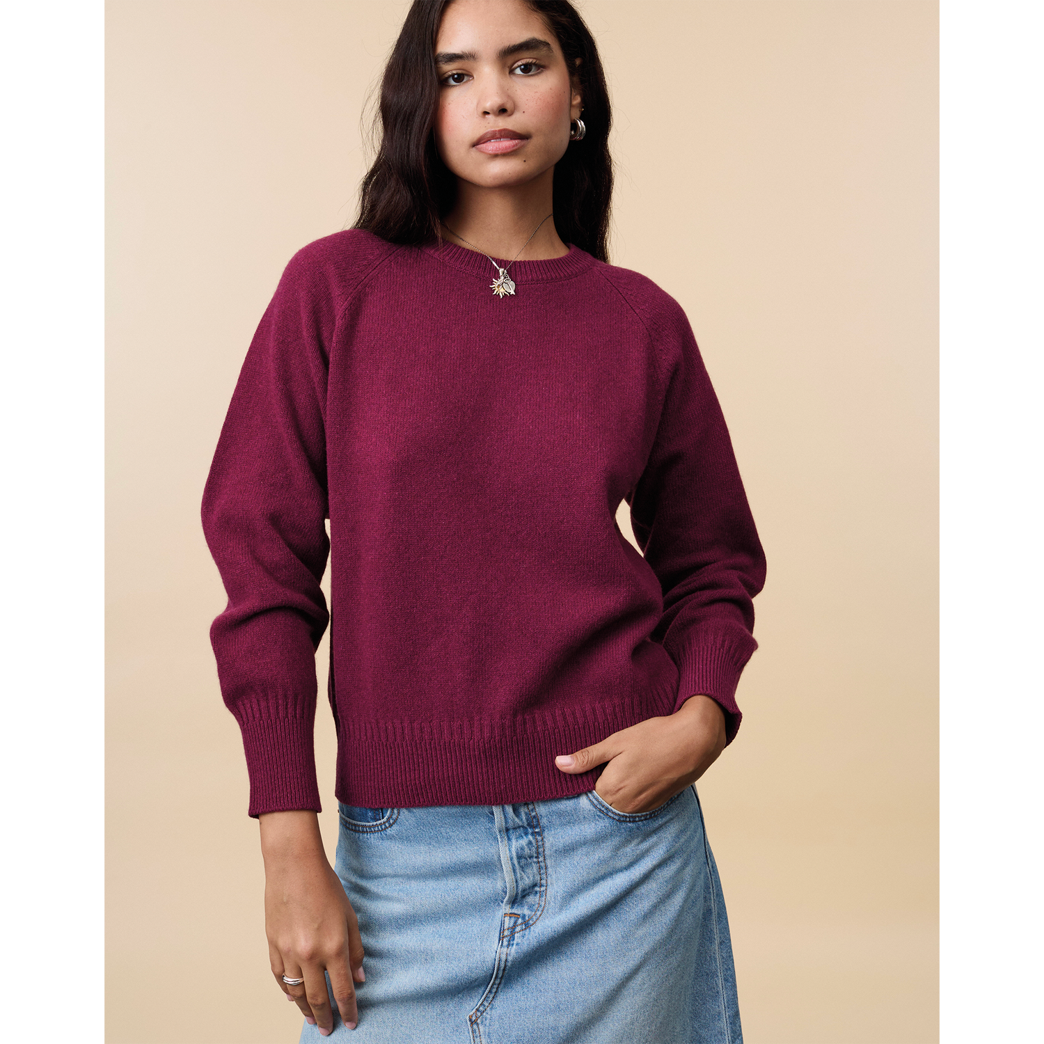 Pull col rond en cachemire Bordeaux Femme