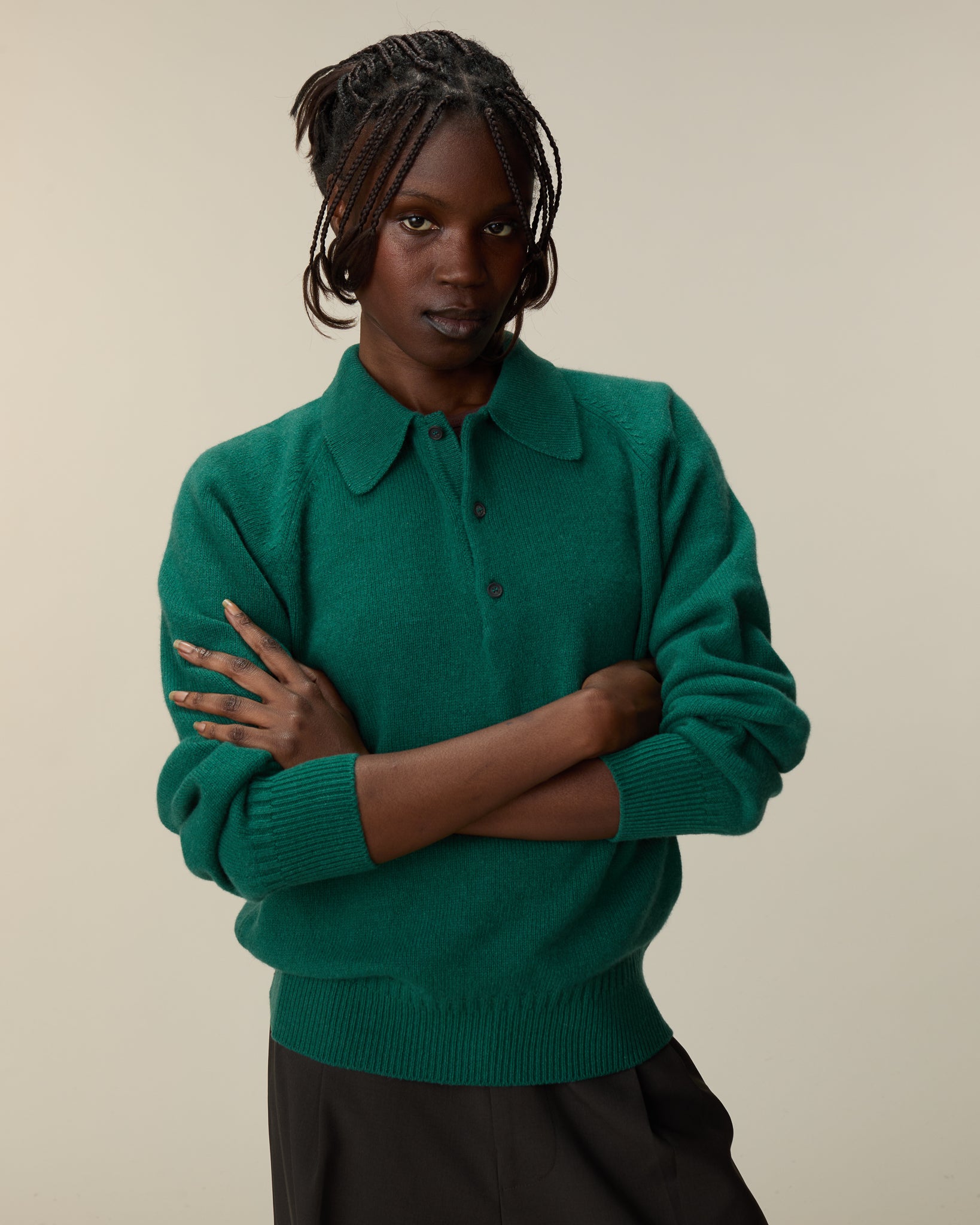 Polo en cachemire Vert bouteille Femme