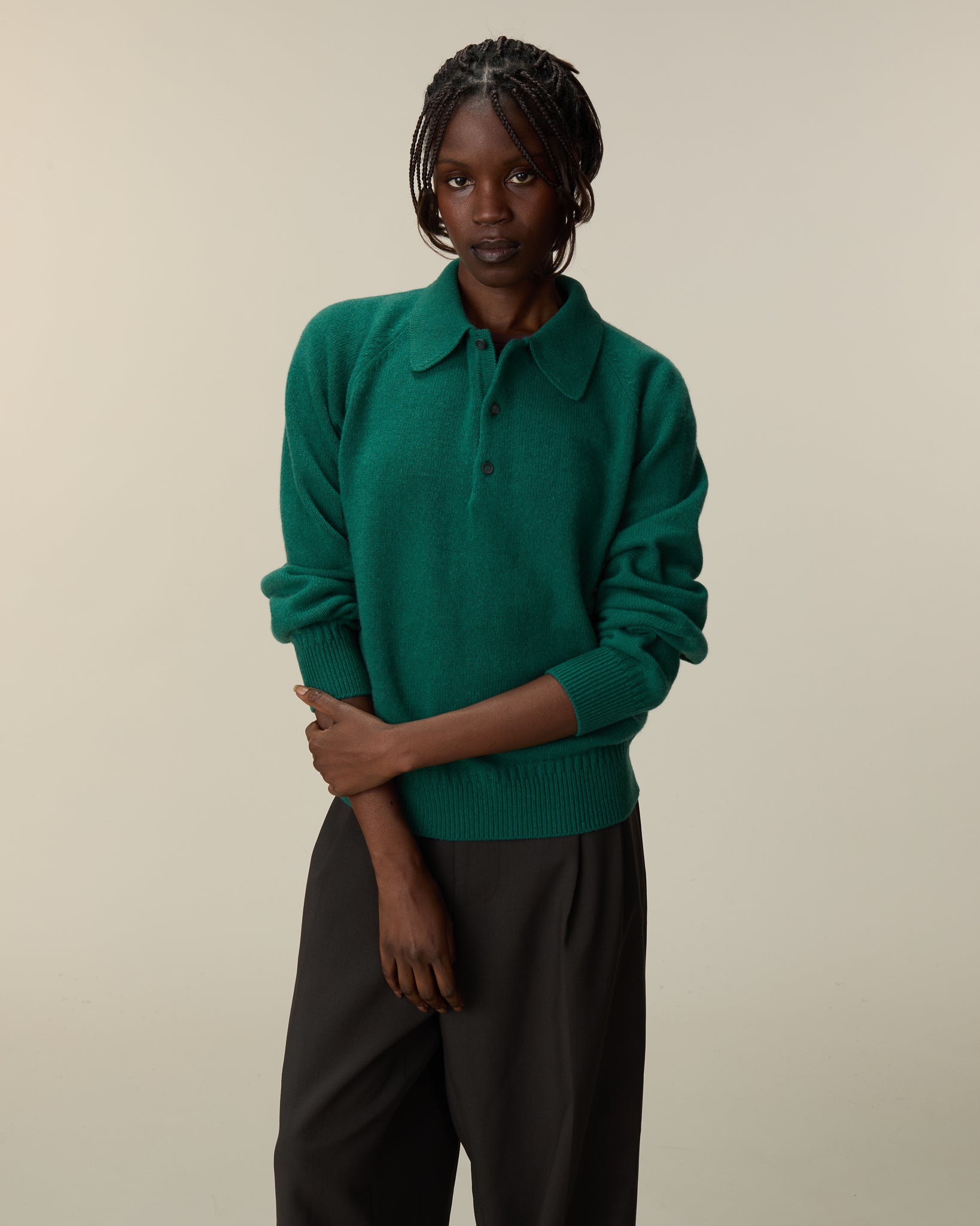 Polo en cachemire Vert bouteille Femme