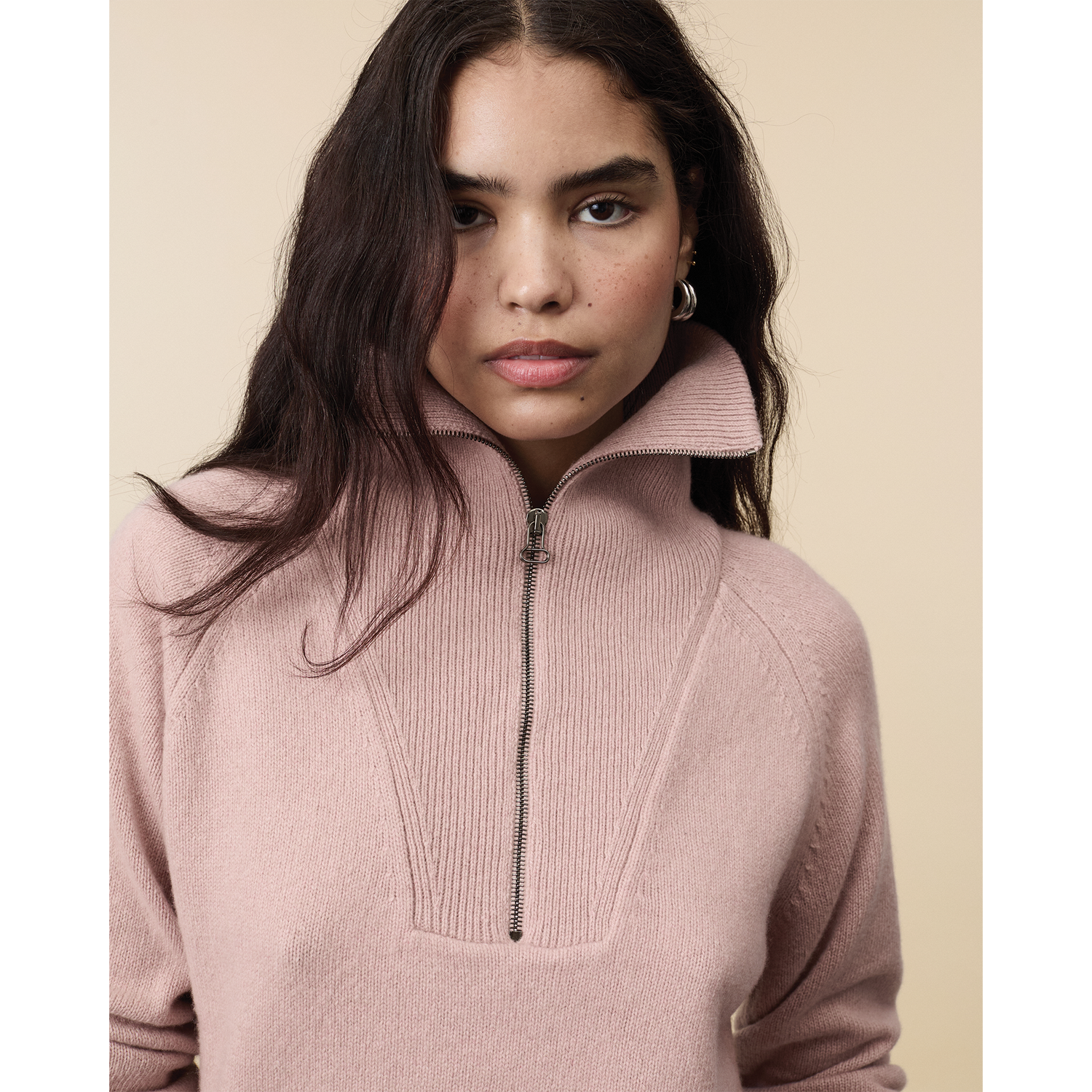 Women's light pink Cashmere Zip collar