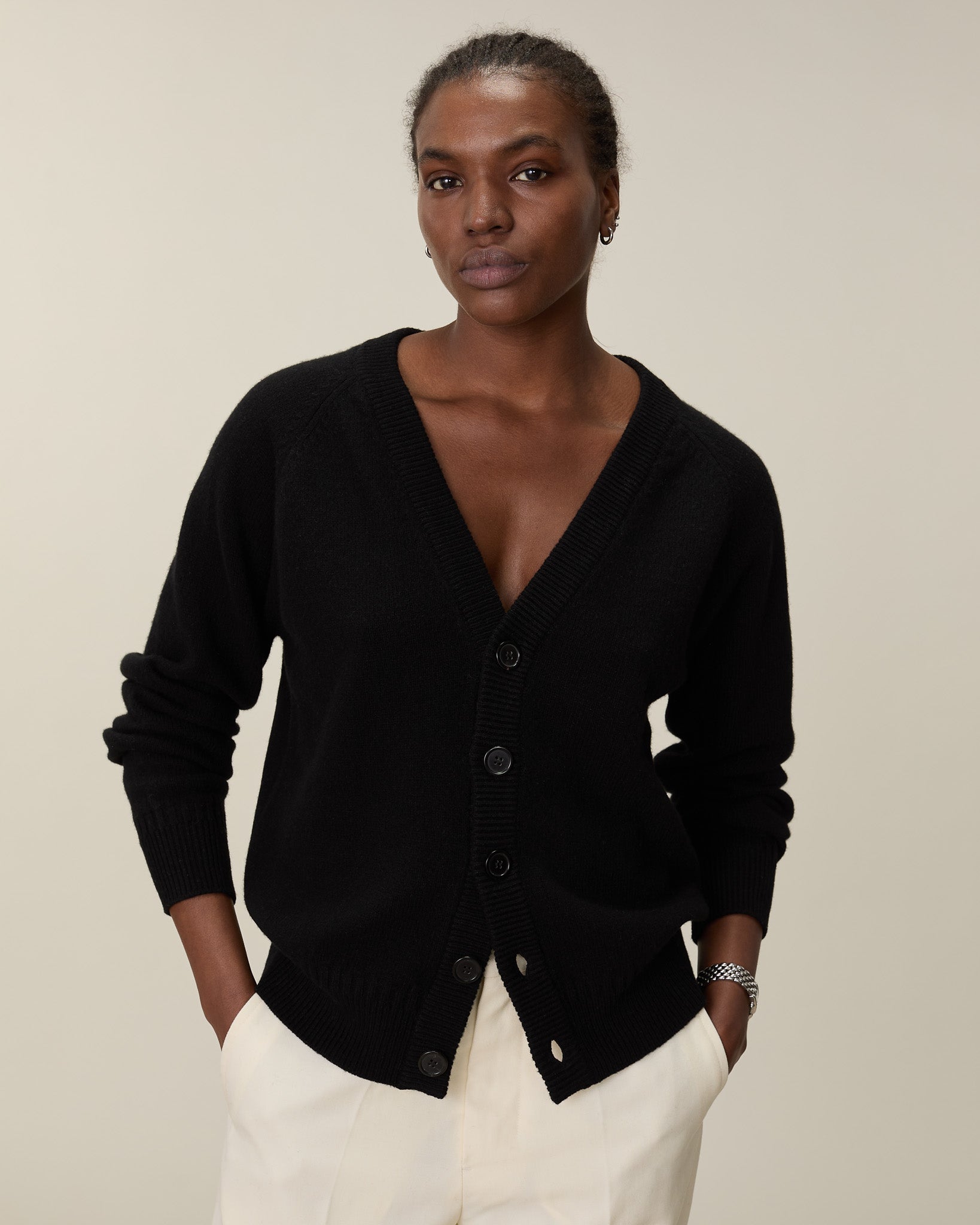 Black Women's Cashmere Cardigan