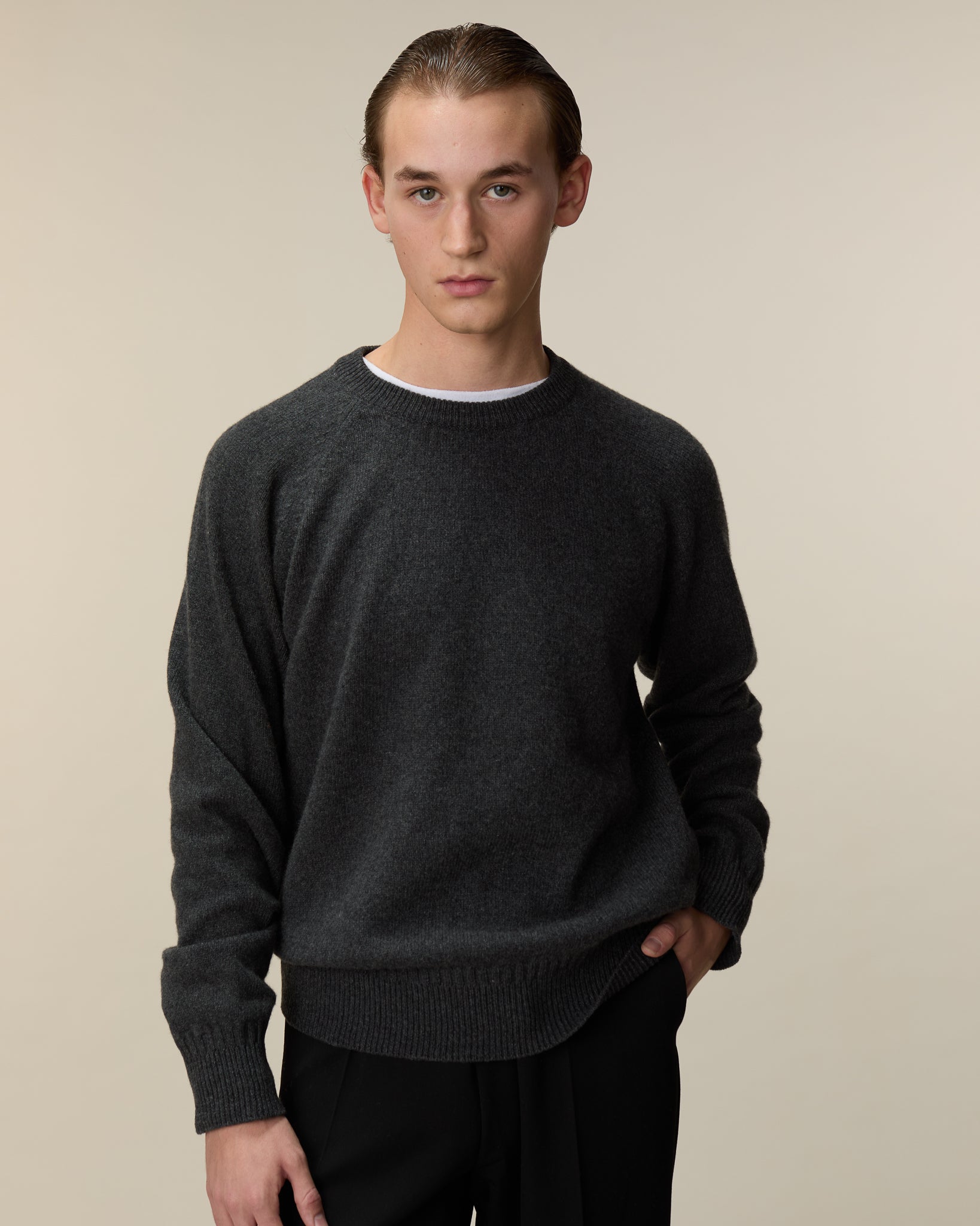 Pull col rond en cachemire Gris foncé Homme