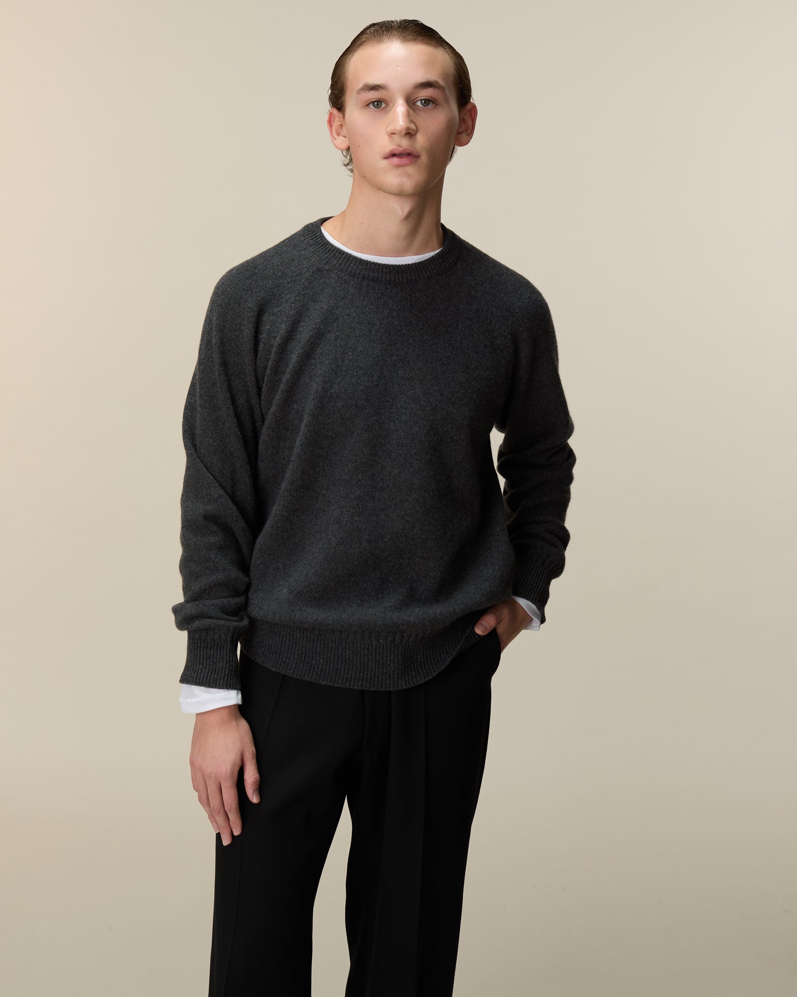 Pull col rond en cachemire Gris foncé Homme