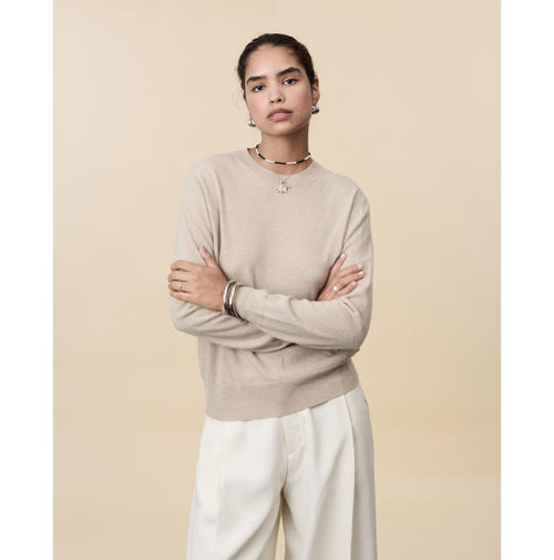 tricot Pull col rond cachemire léger Sable femme – Tricot