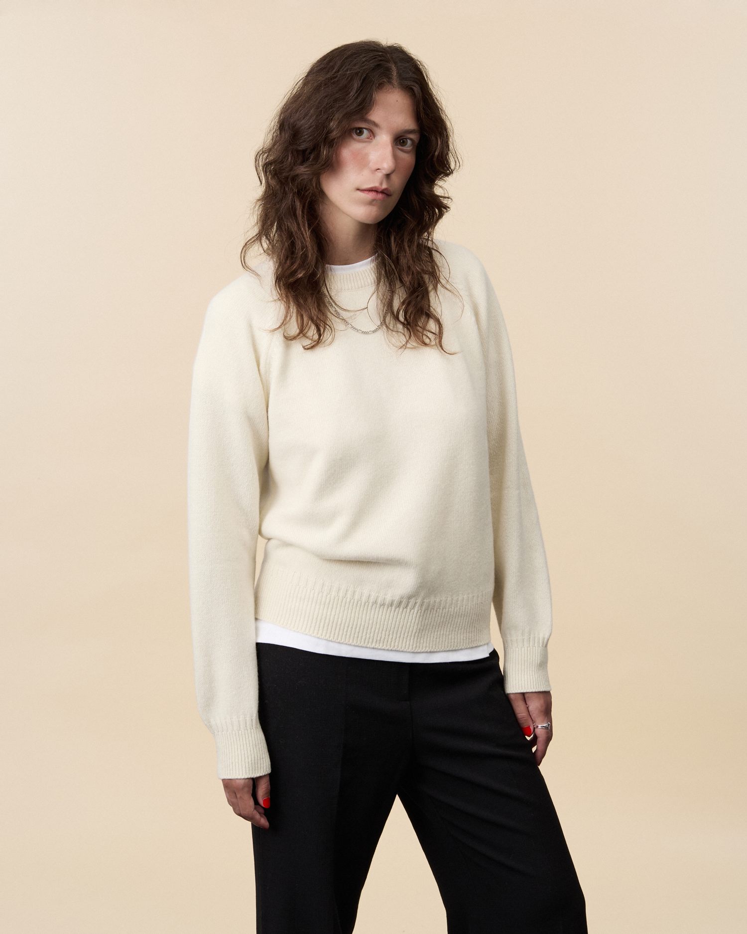 Pull col rond en cachemire Blanc Femme