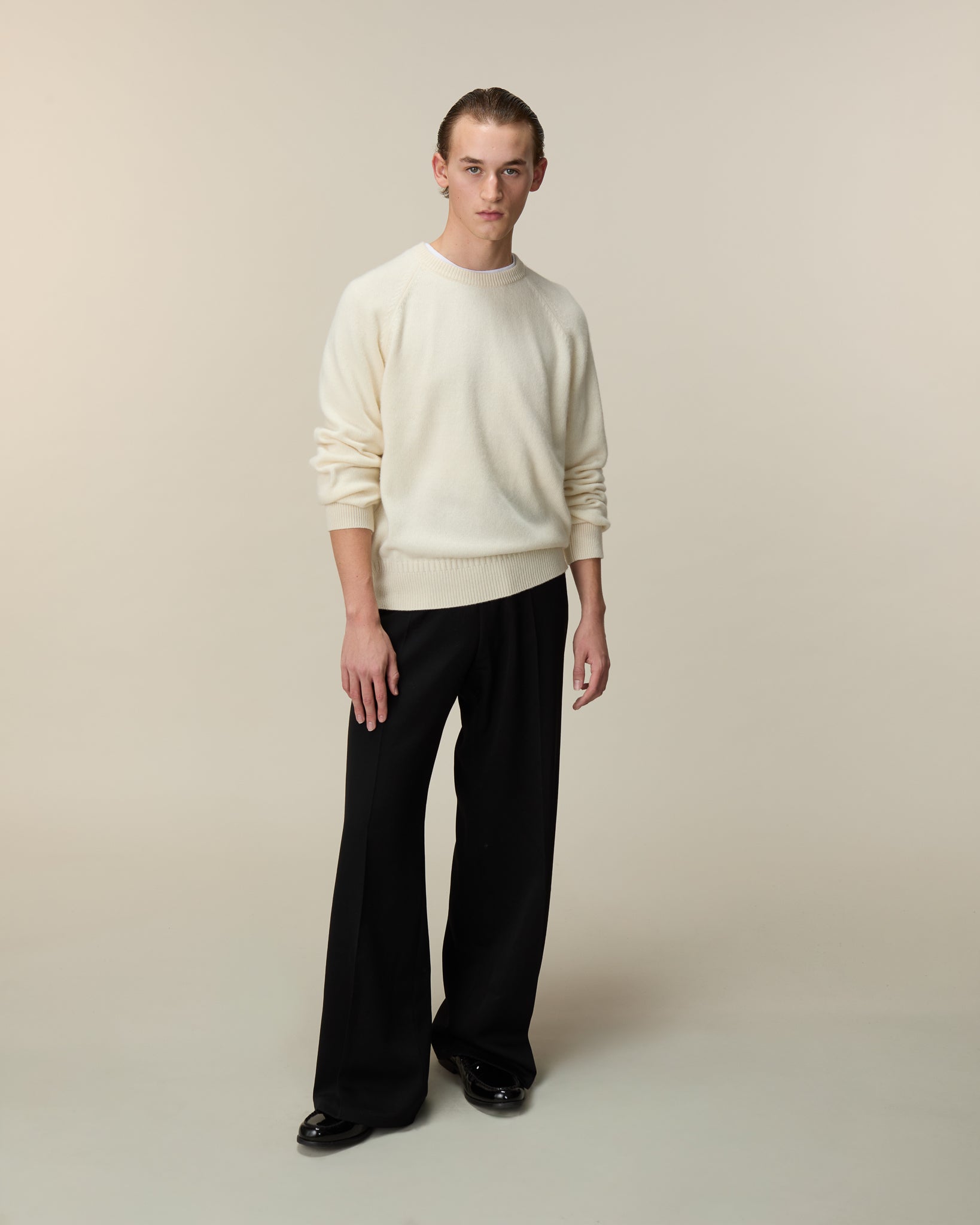 Pull col rond en cachemire Blanc Homme