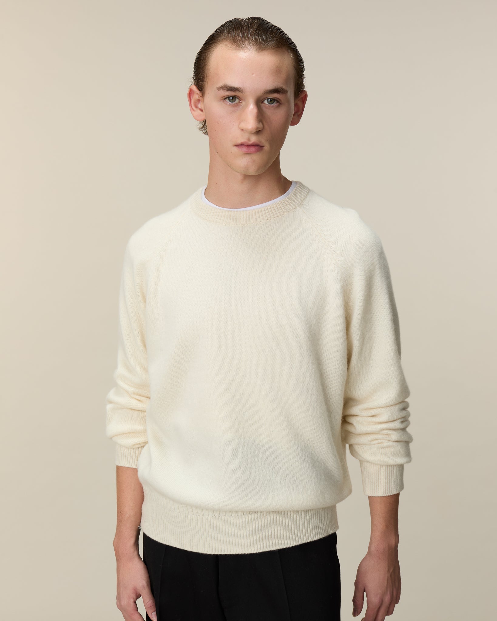 Pull col rond en cachemire Blanc Homme