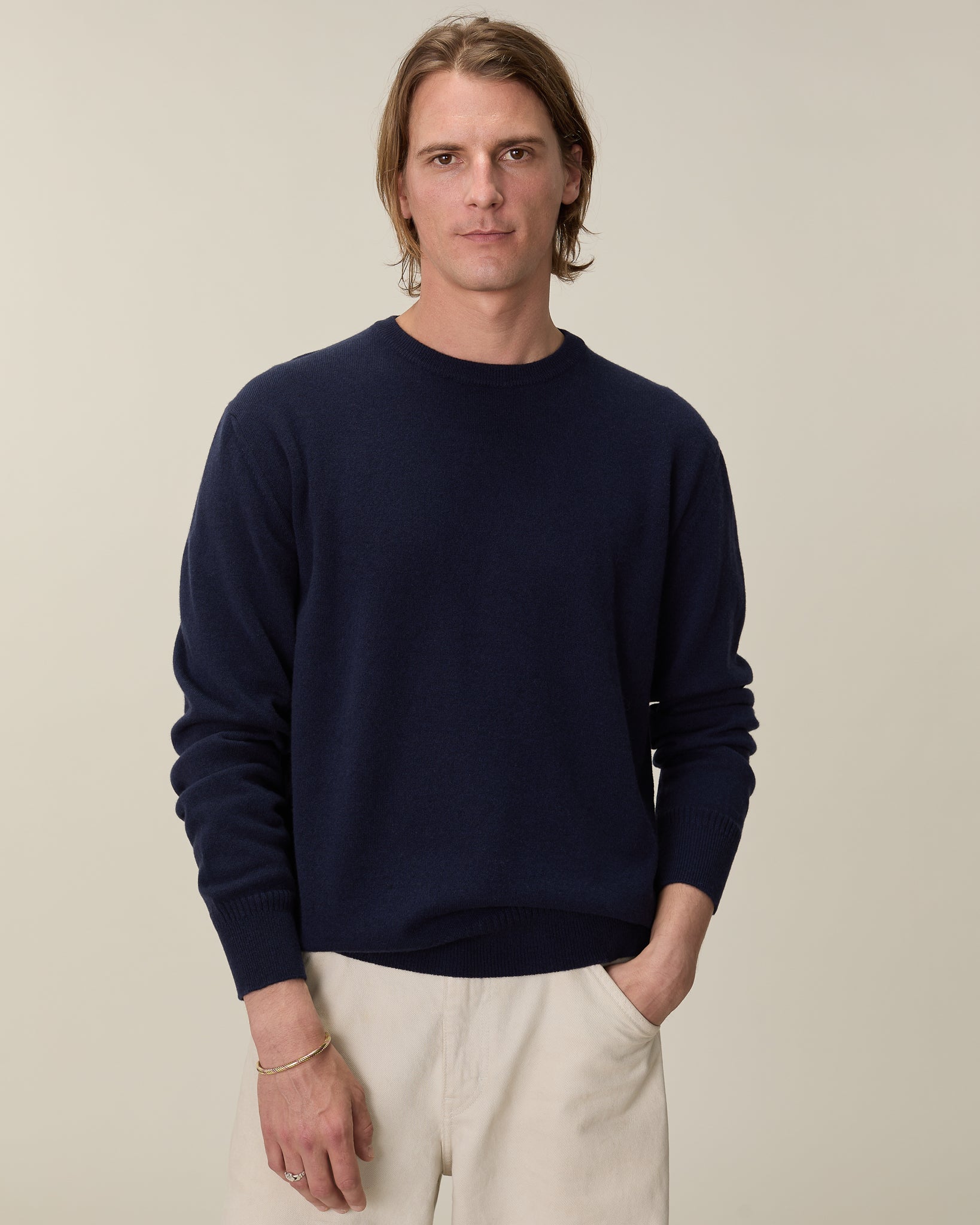 Pull col rond cachemire léger Marine foncé homme - Tricot