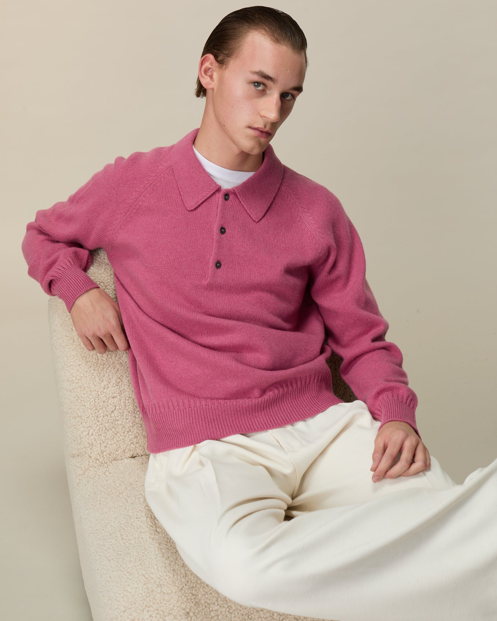 Polo en cachemire Indian Pink homme