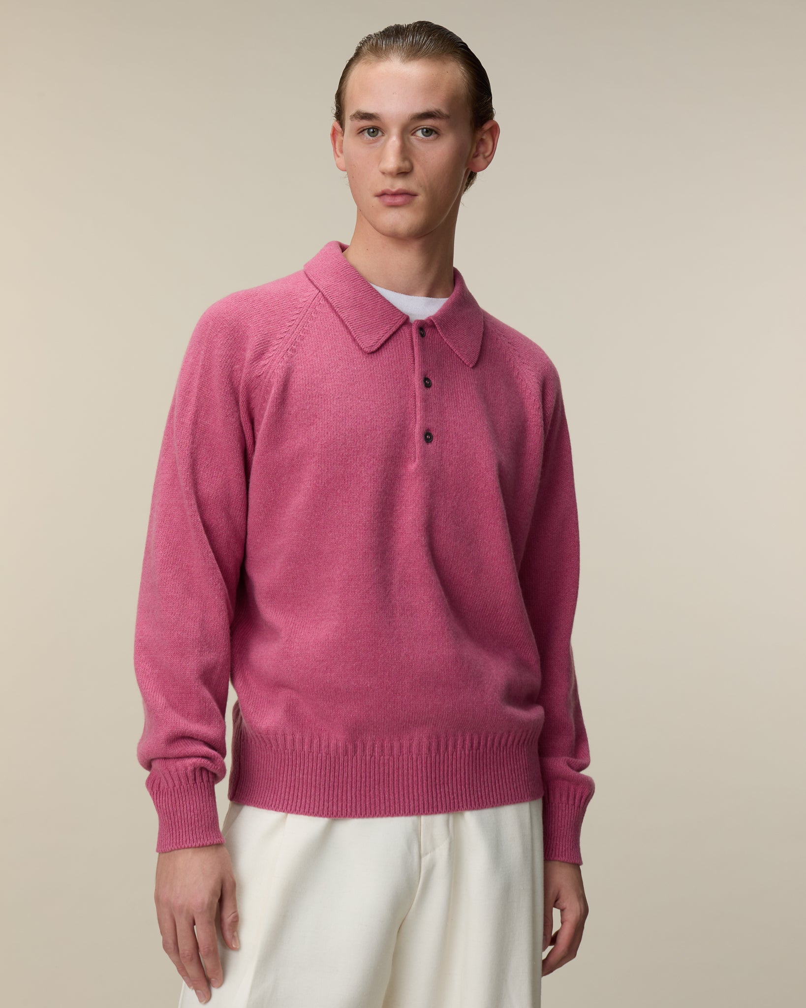 Polo en cachemire Indian Pink homme