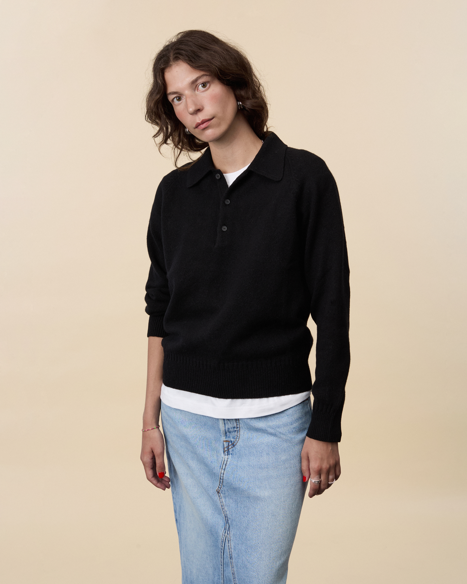 Women's black cashmere polo