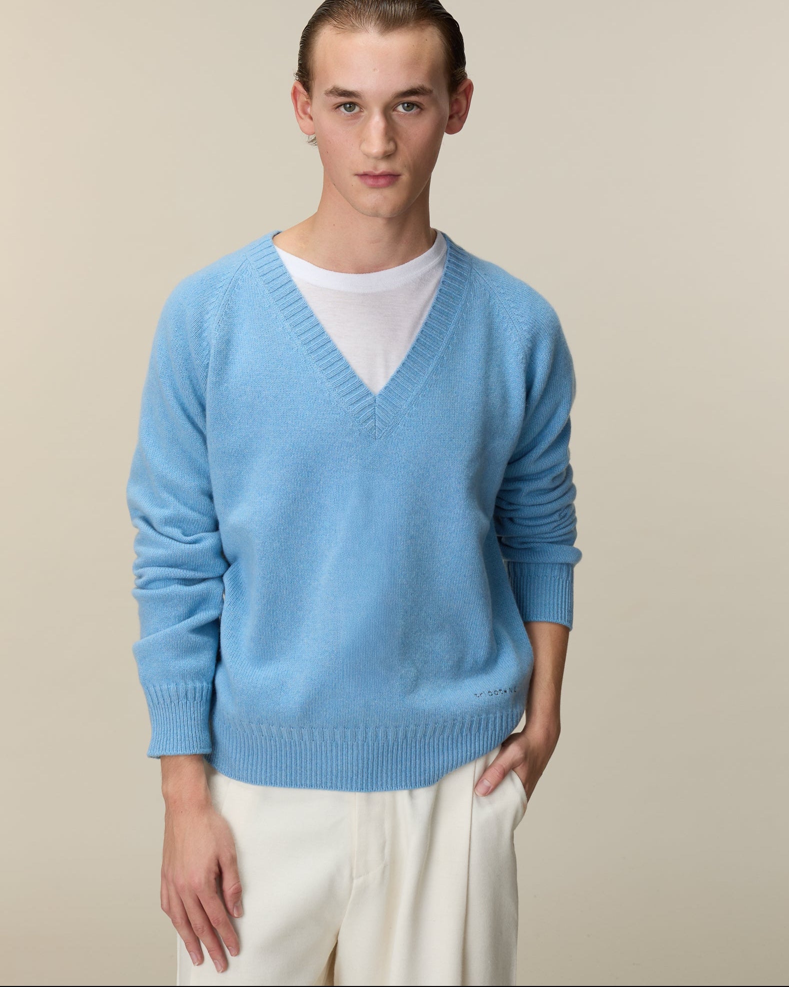 Men's Nina's blue cashmere V-neck