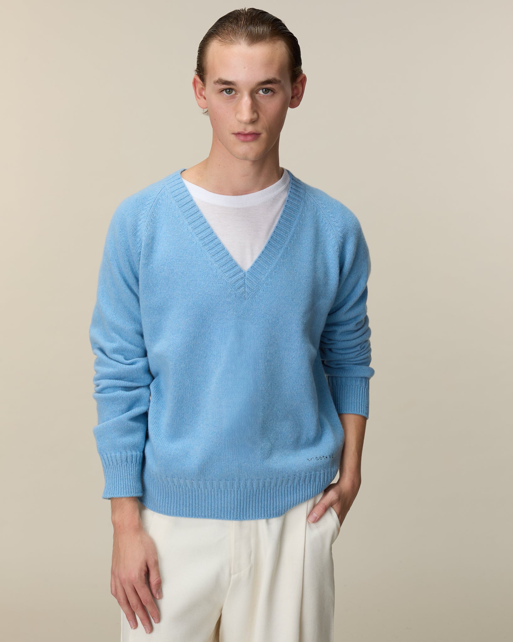 Men's Nina's blue cashmere V-neck