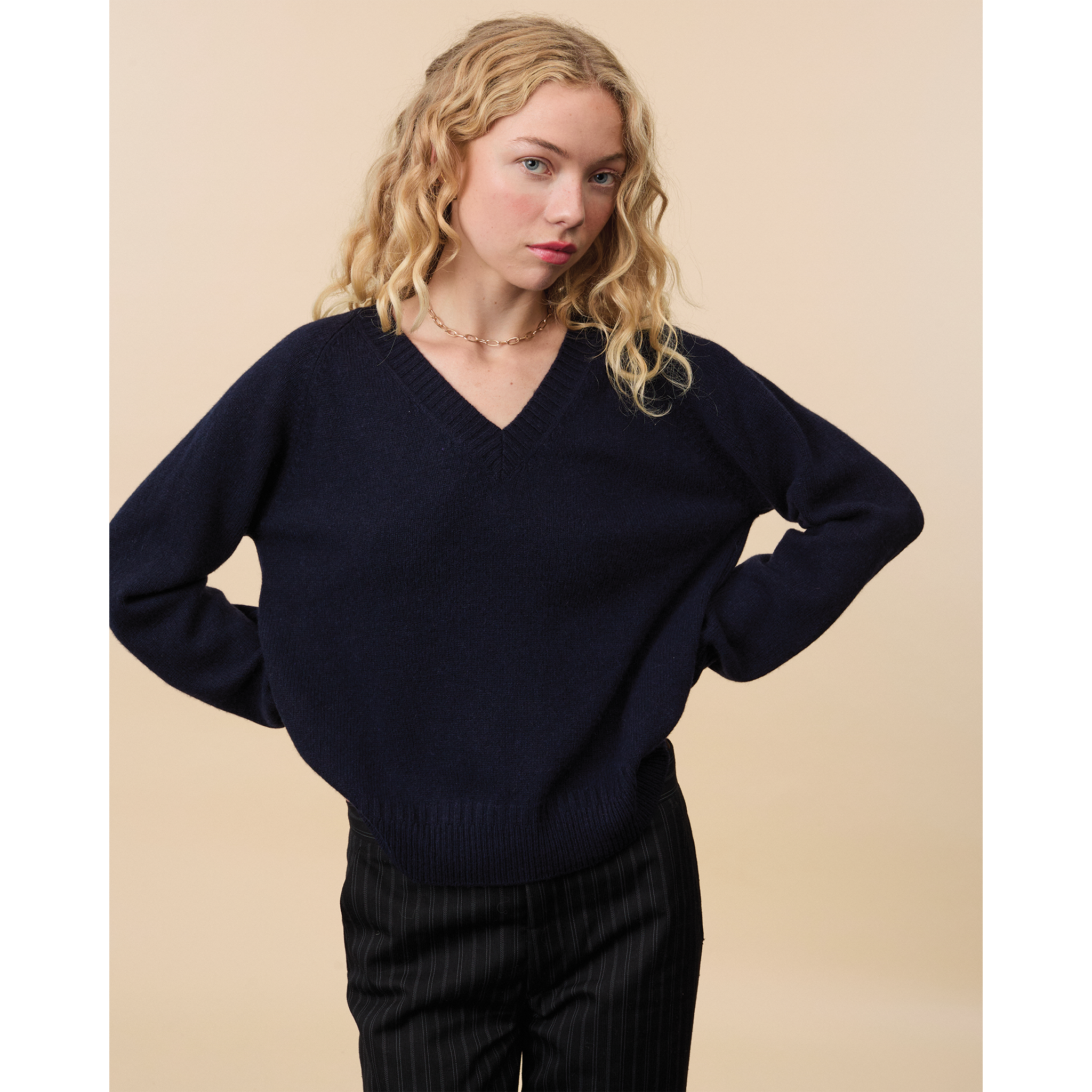 Women's navy cashmere V-neck