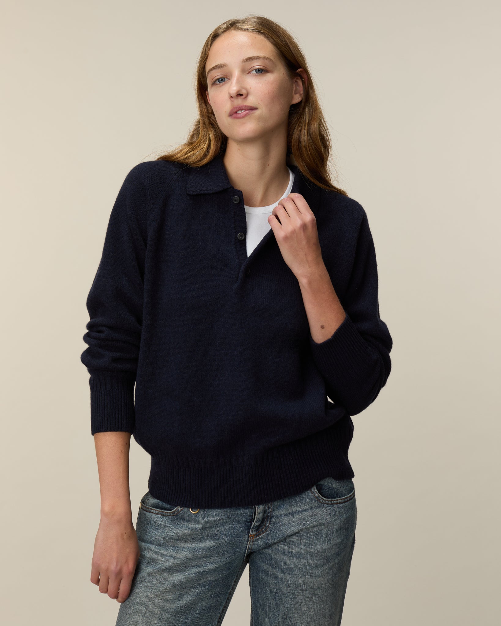 Polo en cachemire Marine foncé Femme