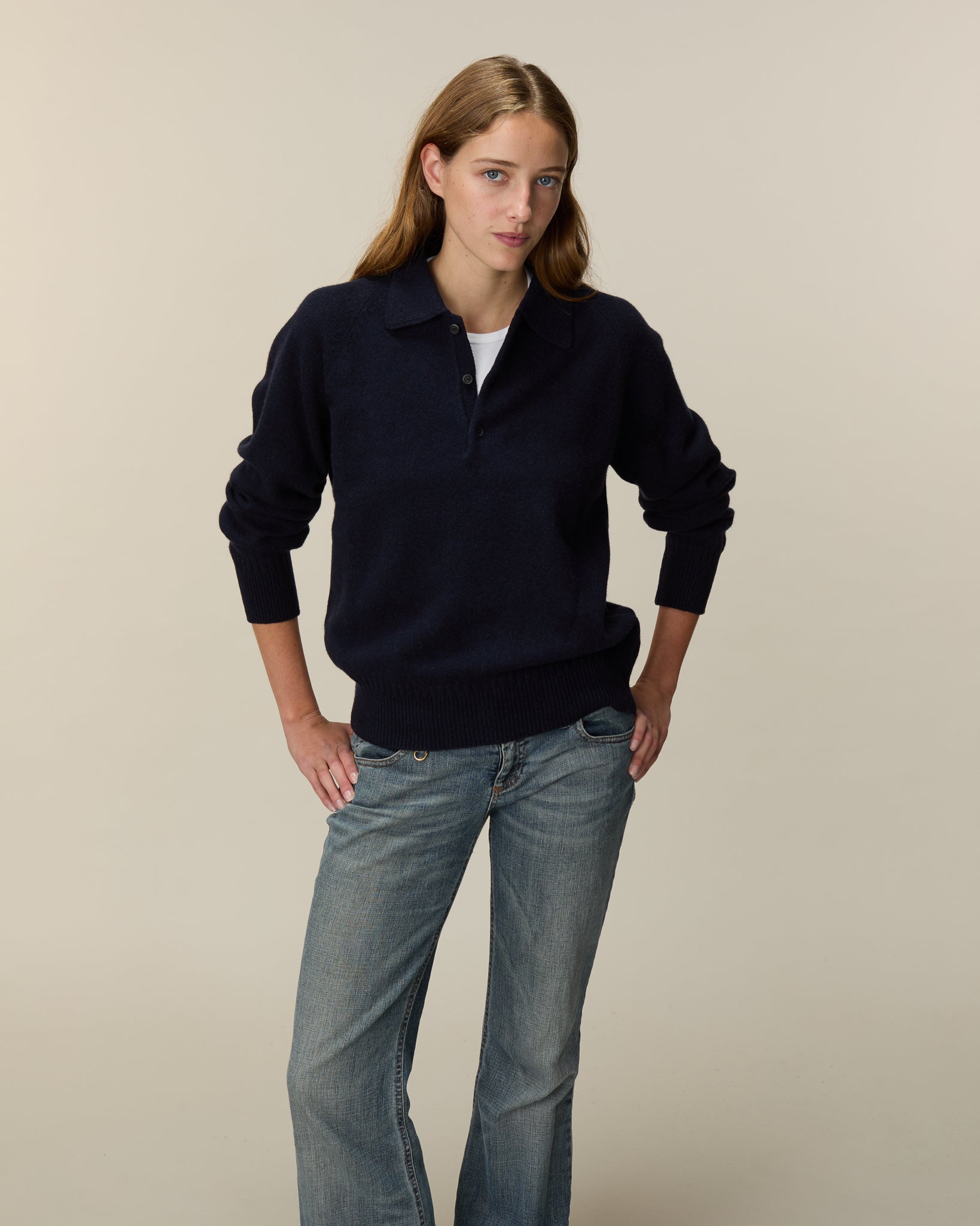 Polo en cachemire Marine foncé Femme