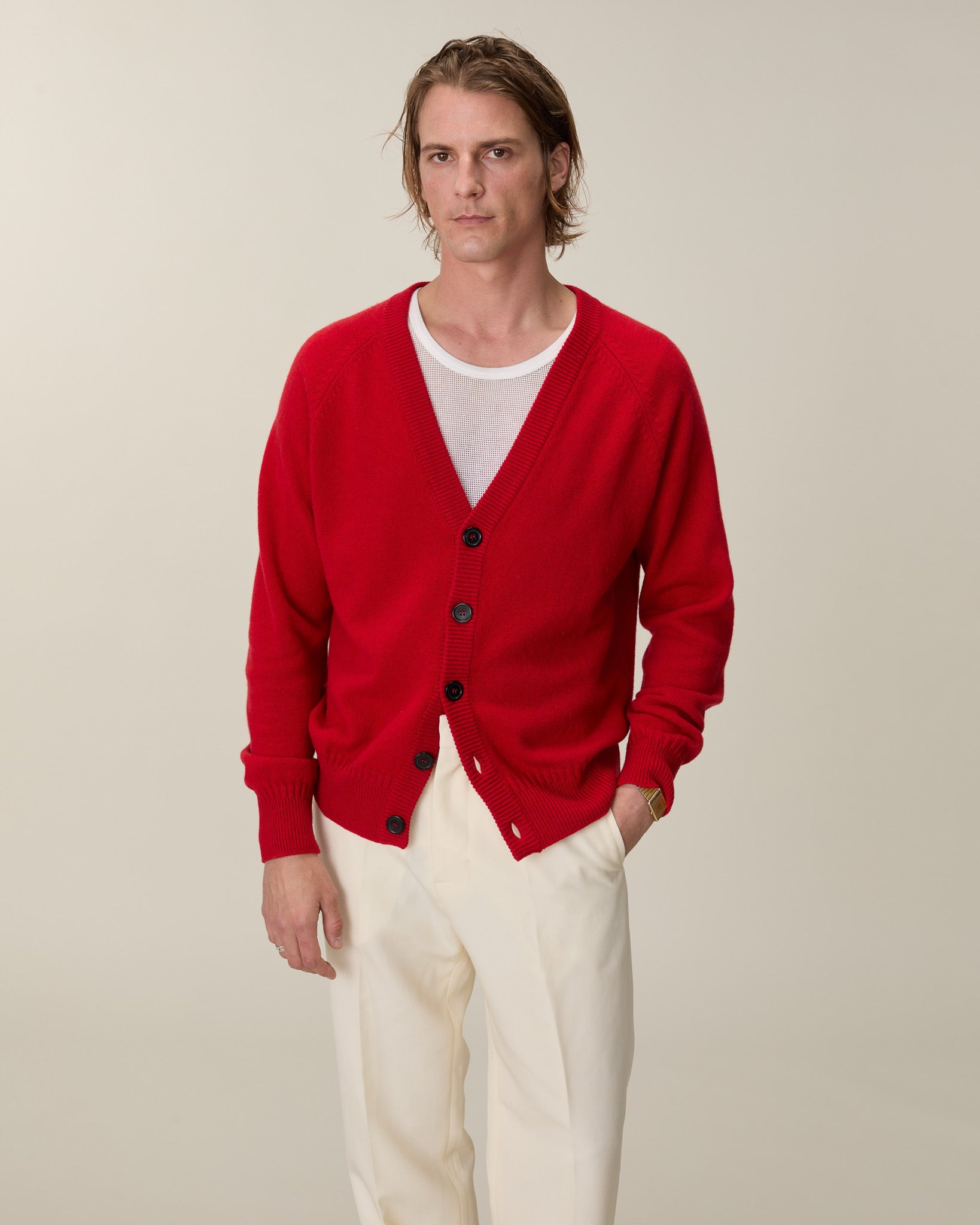 Men's Red Cashmere Cardigan