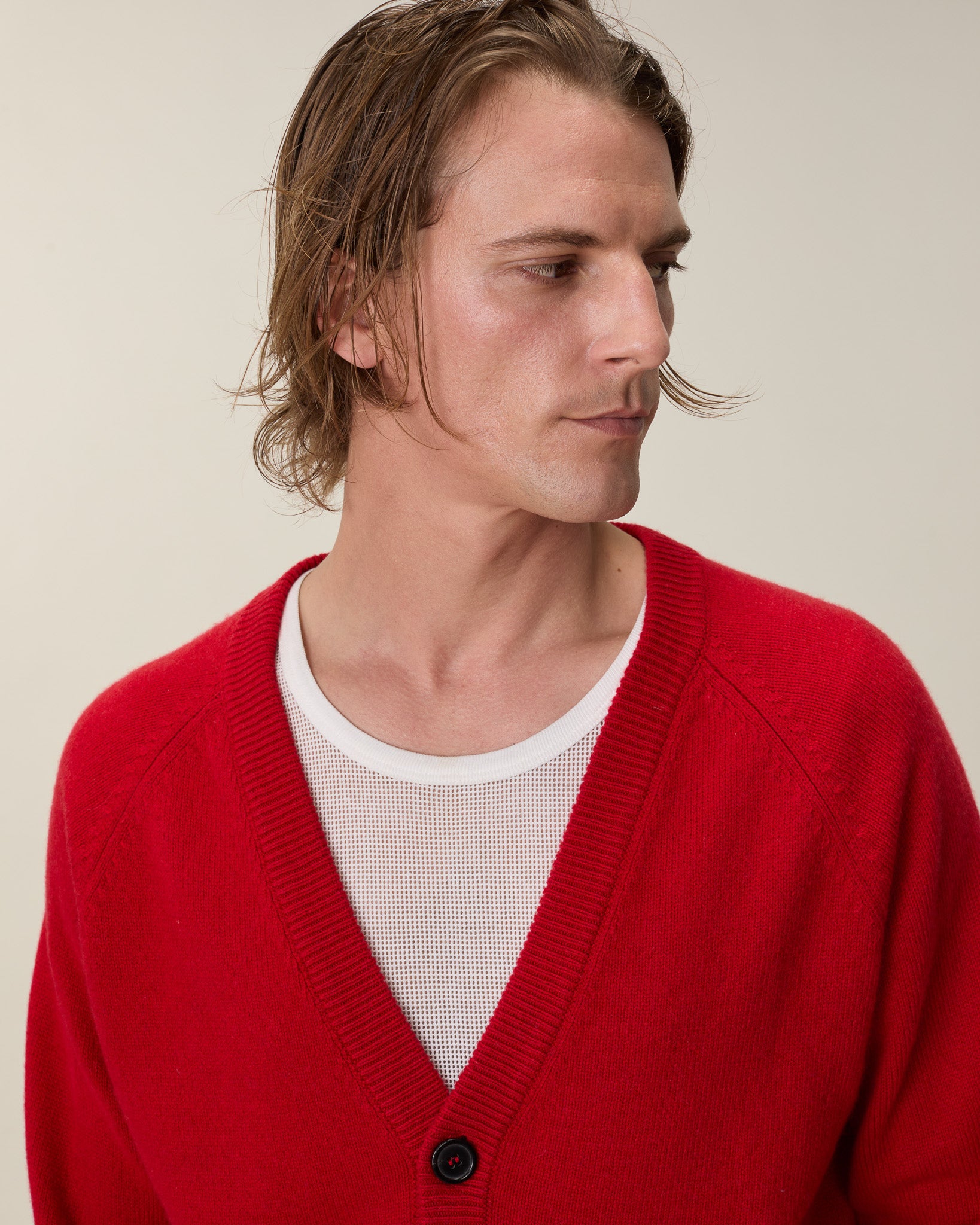 Men's Red Cashmere Cardigan