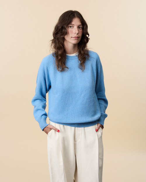 tricot Col rond en cachemire bleu Nina femme – Tricot
