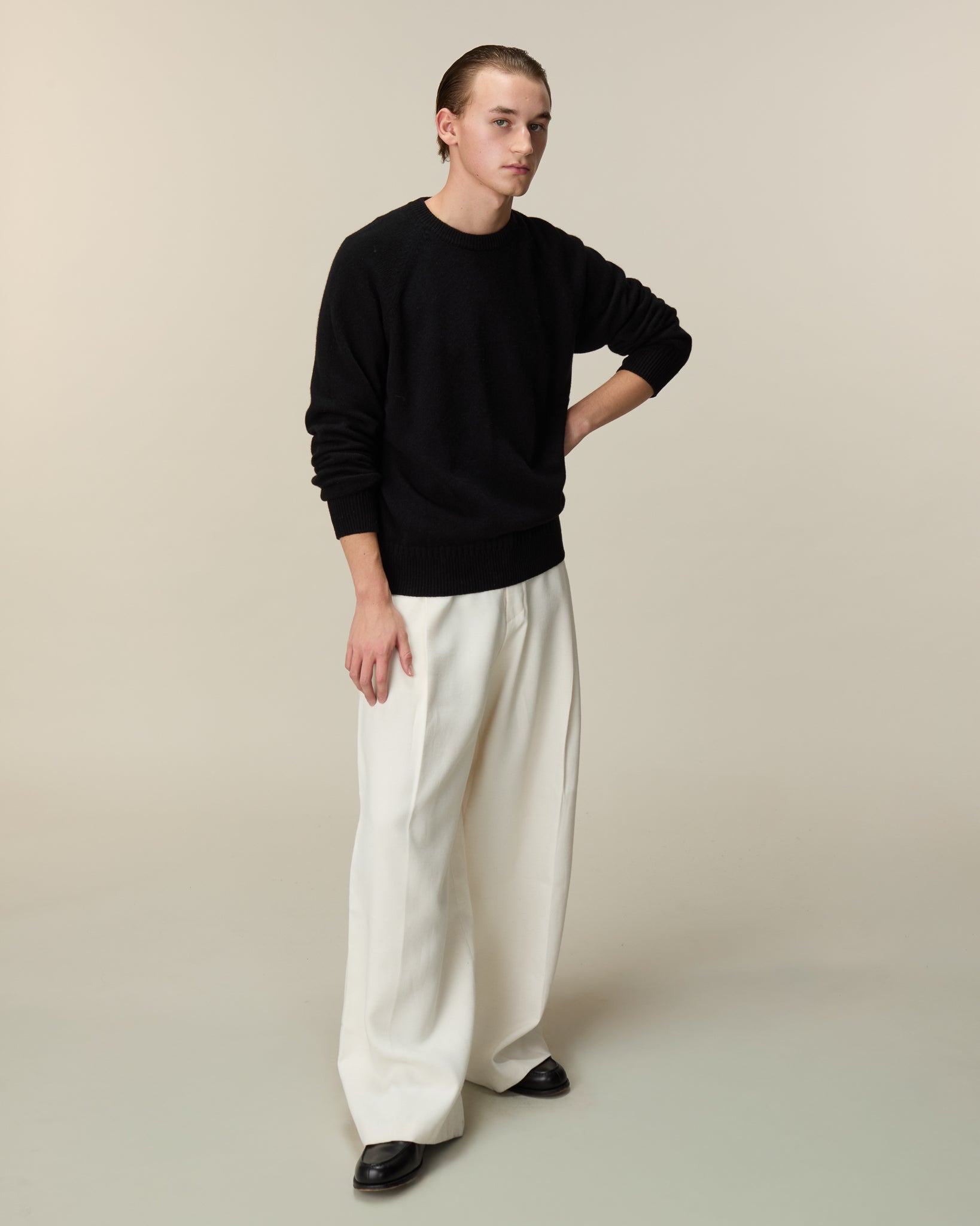 Pull col rond en cachemire Noir Homme