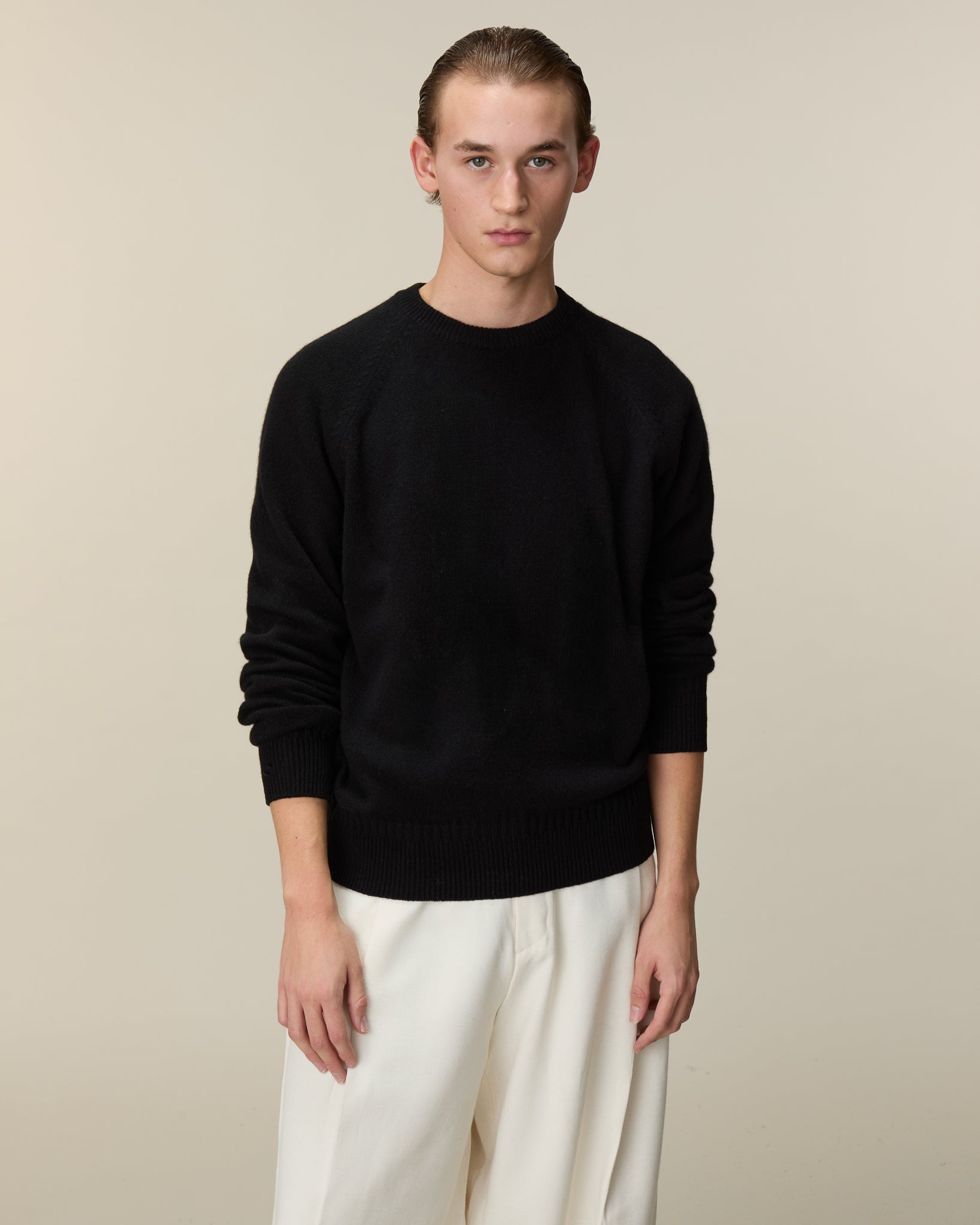 Pull col rond en cachemire Noir Homme